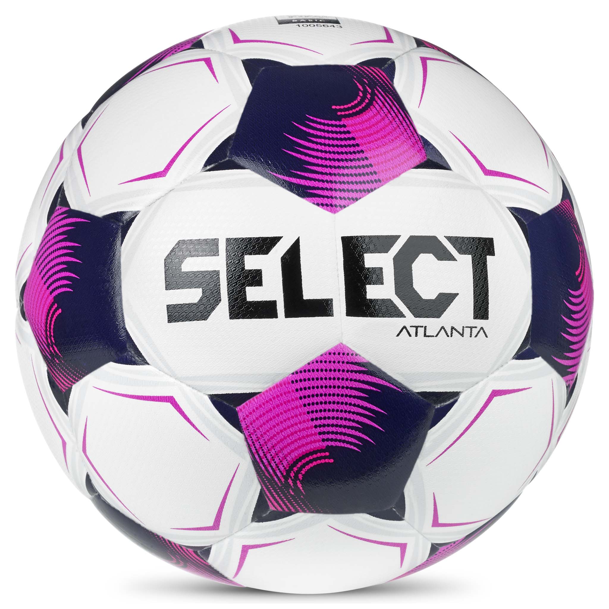 Atlanta v26 fotball, forside, hvit med rosa og marineblå paneler og Select-logo
