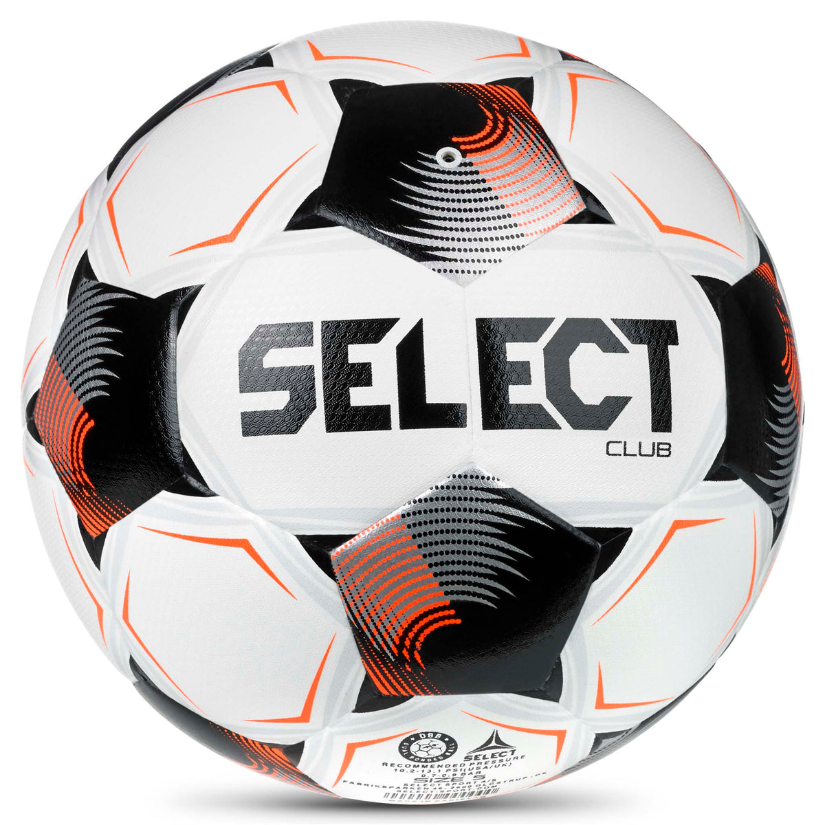 Club v26 fotball bakside, hvit med sorte og oransje paneler og Select-logo.