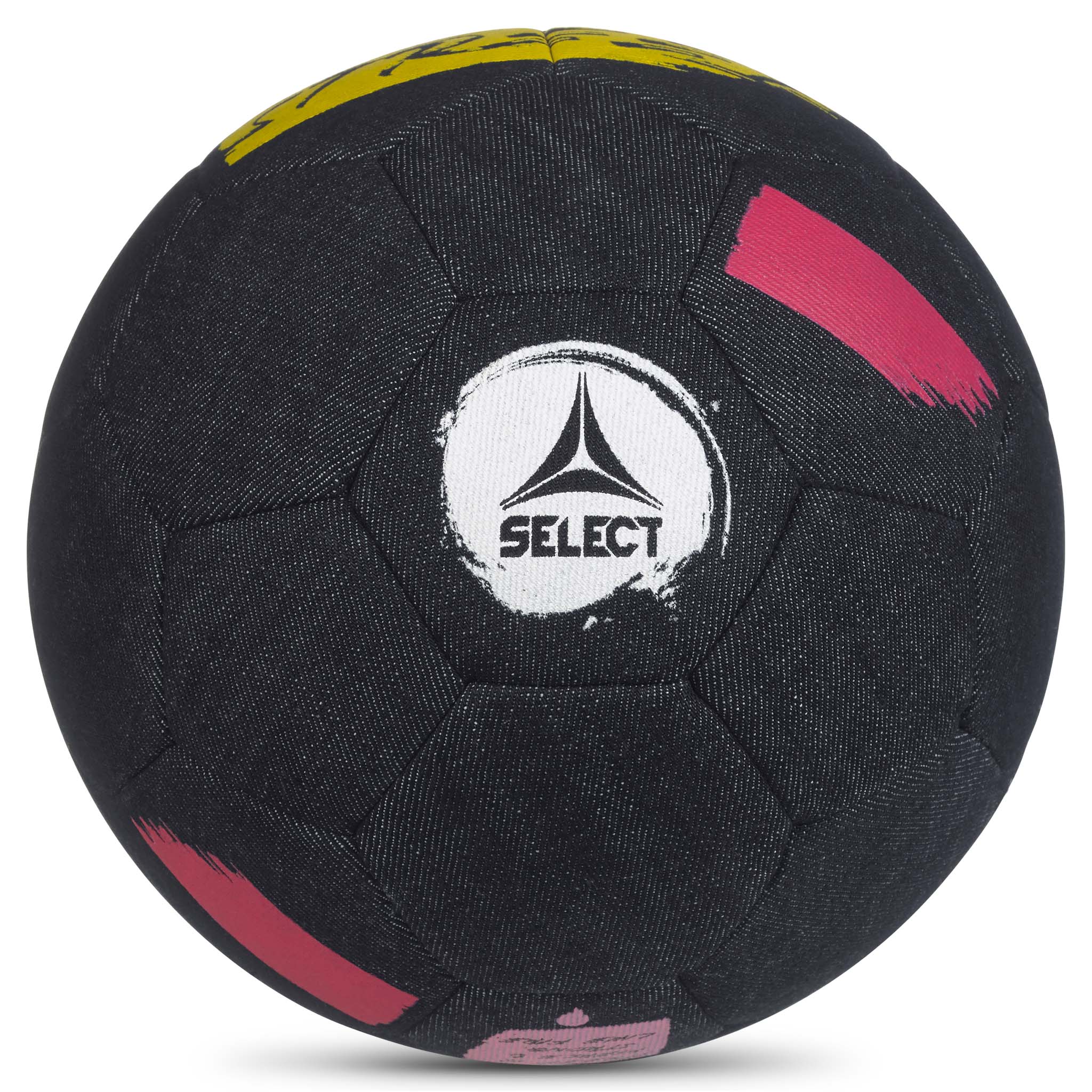 Street v26 fotball i svart med rosa og gule detaljer, Select-logo, sett forfra.