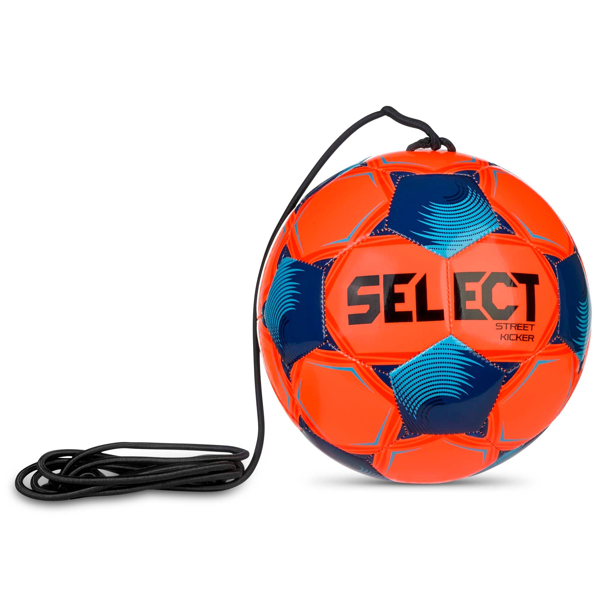 Street Kicker v26 fotball, forside, oransje og blå med svart elastisk snor