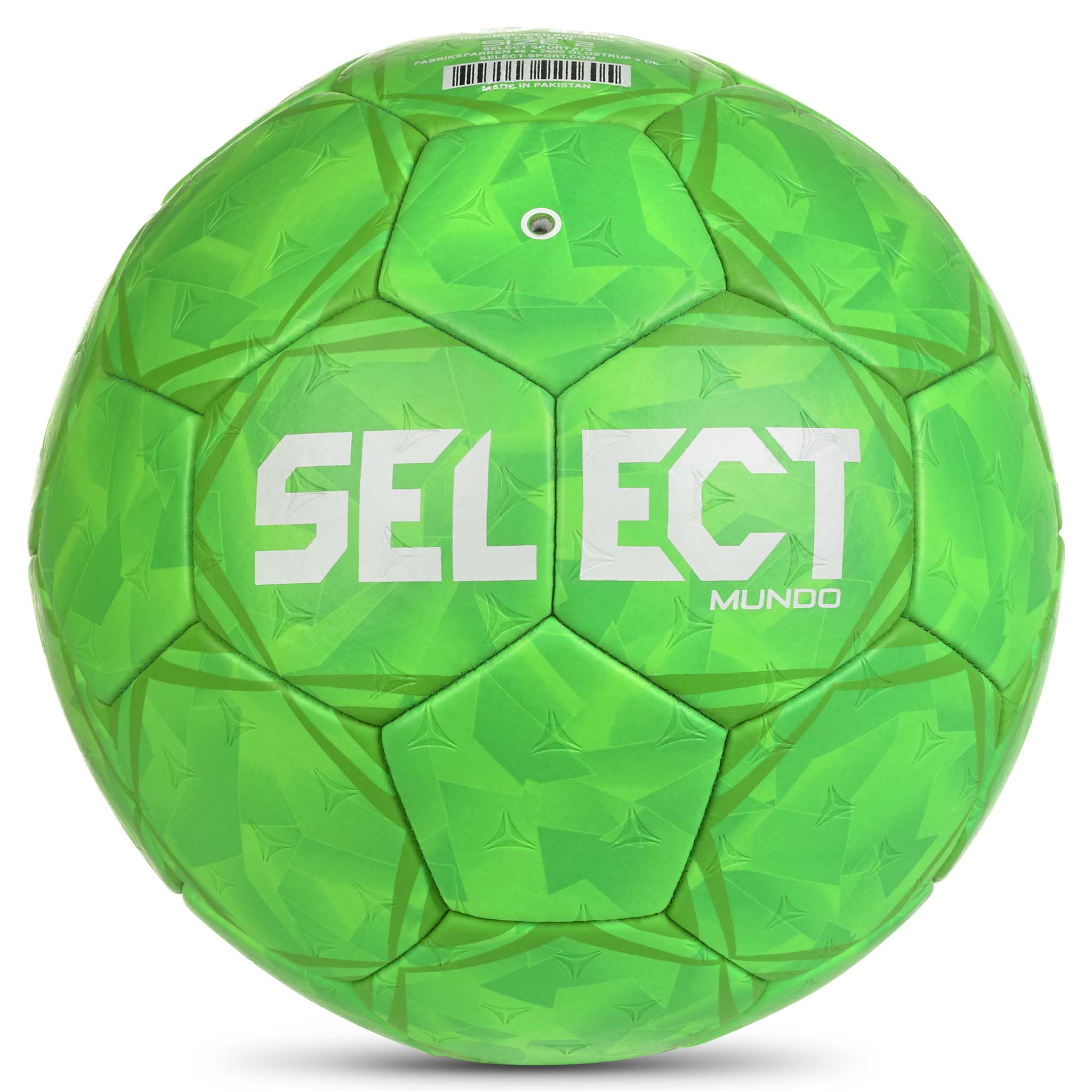 Grønn Mundo v26 håndball, bakside, med hvit Select-logo og strukturert paneldesign.