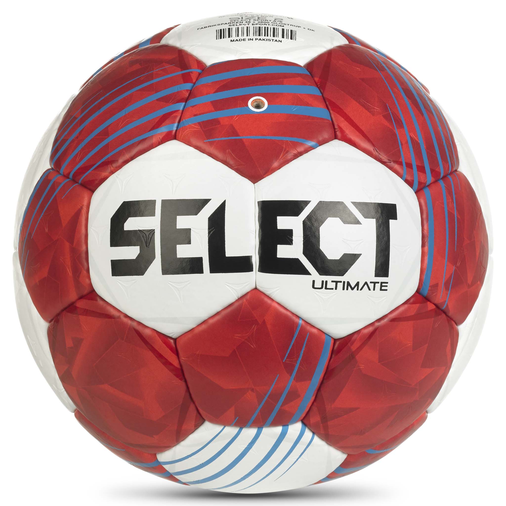 Ultimate v26 håndball, bakside, i rødt, hvitt og blått med merketekst.