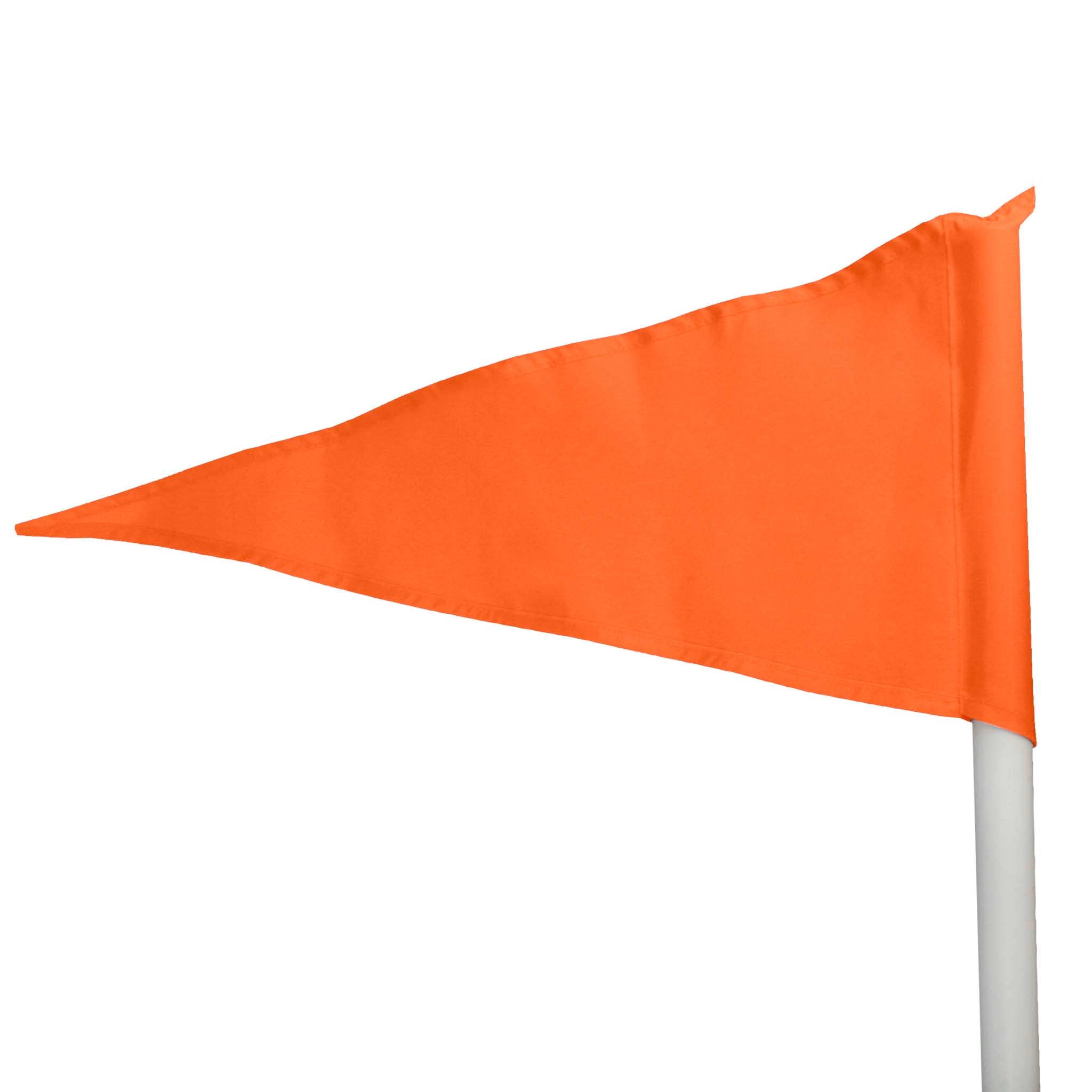 Forside av oransje Corner flag, Annet utstyr, med trekantet fotballflagg på hvit stang