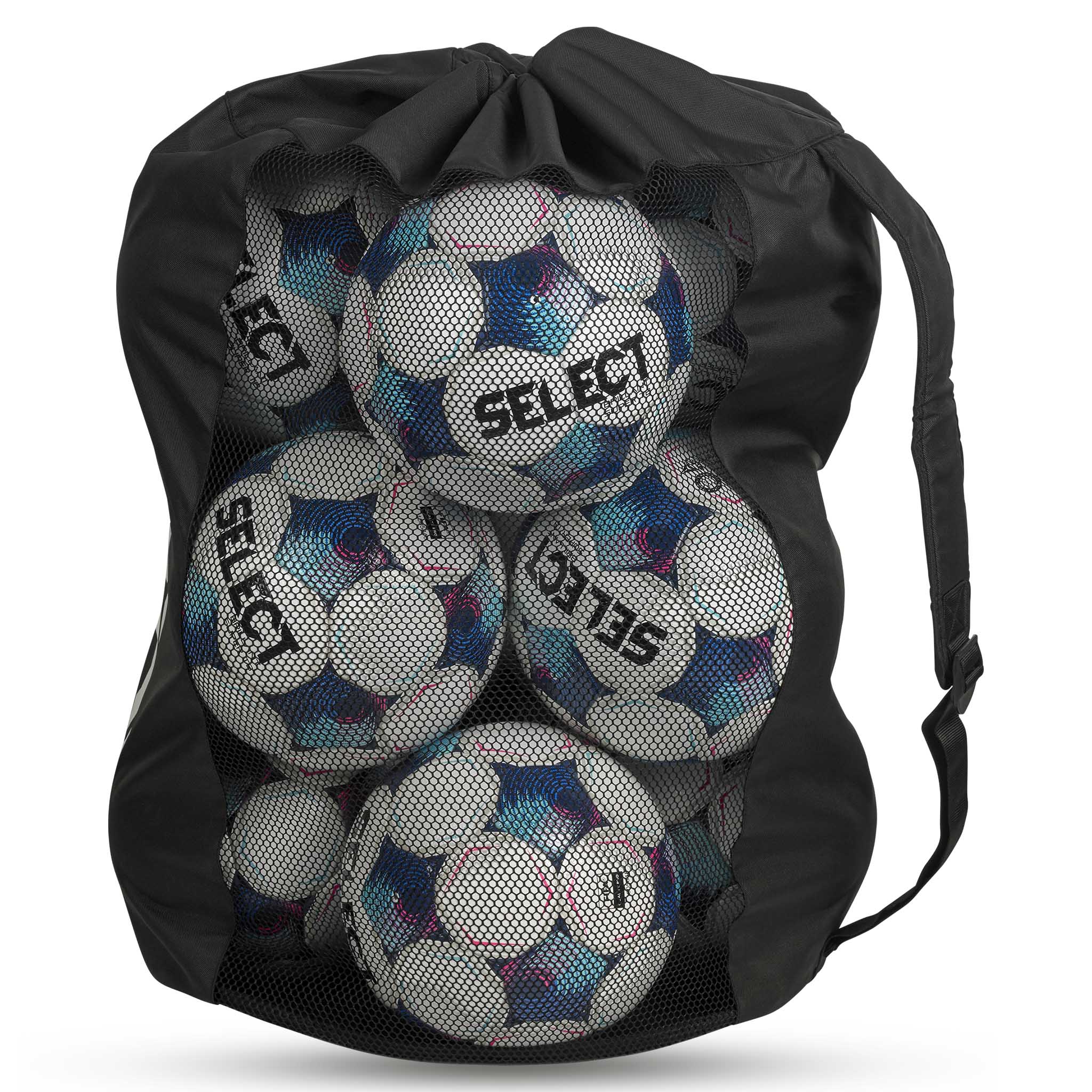 Svart Fotballbag Select 10-12 baller v26, sportsbager, høyre side, fylt med fotballer