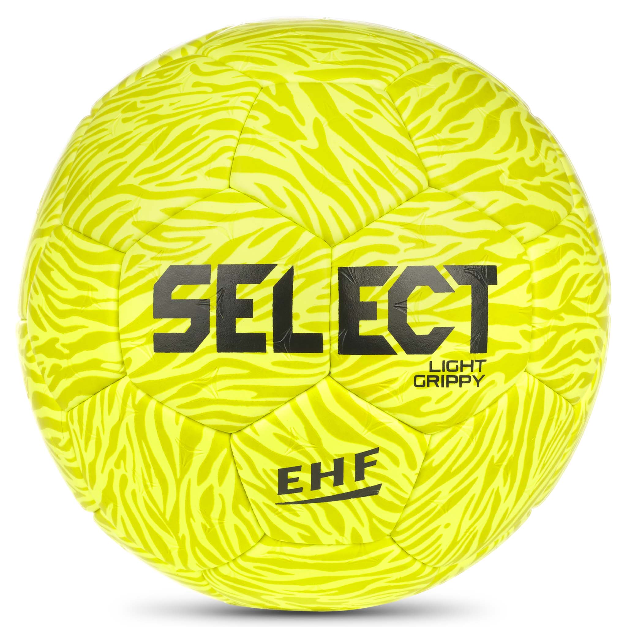 Forsidebilde av gul Light Grippy v26 håndball med sort logo og strukturert mønster