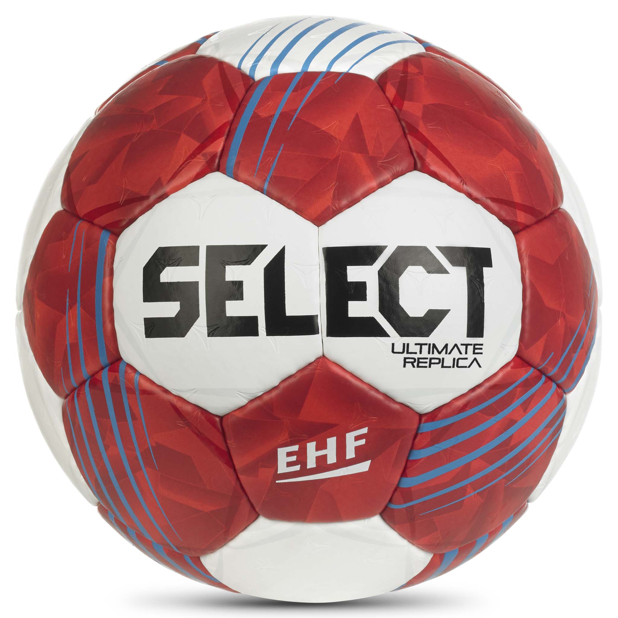 Forside av Ultimate Replica v26 håndball i rødt, hvitt og blått