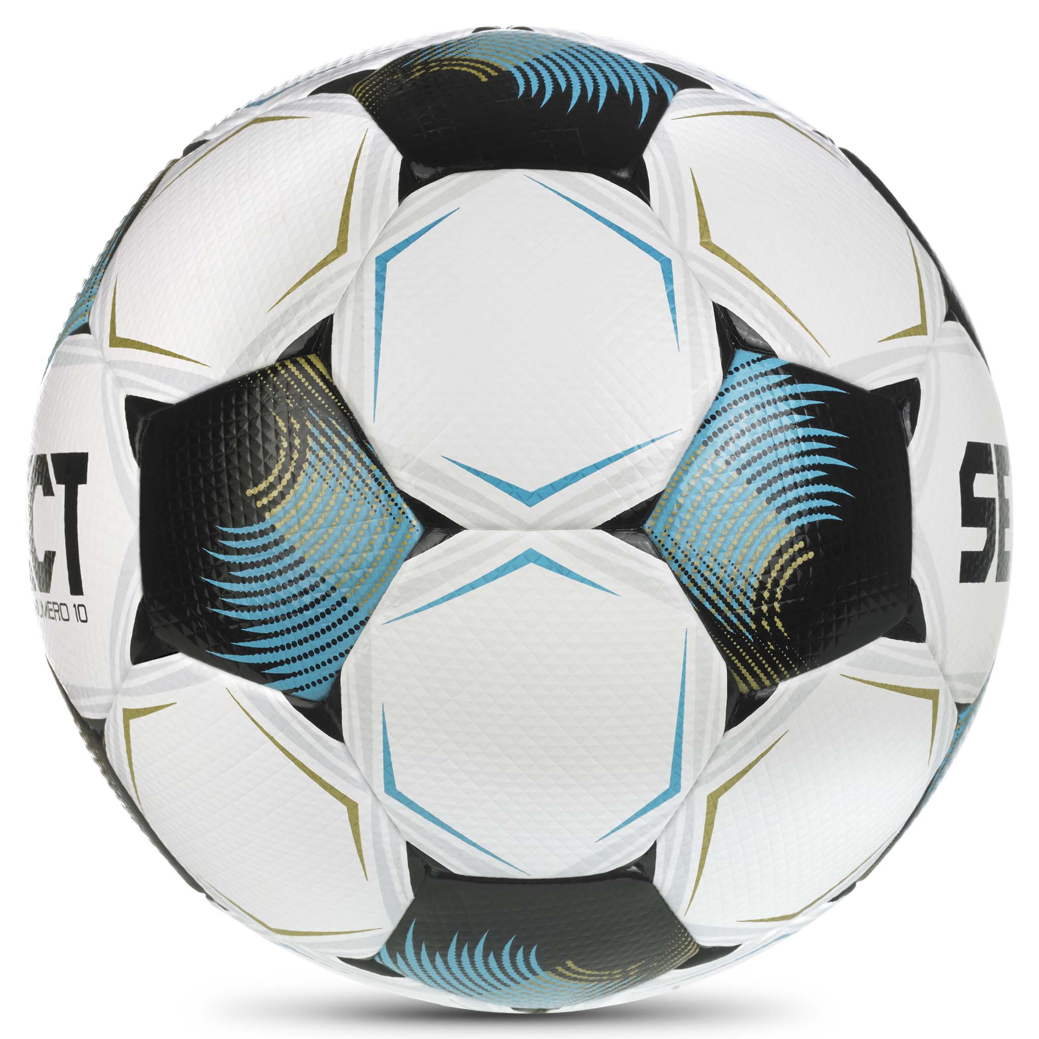 Numero 10 v26 fotball, høyre side, i hvitt, blått og svart