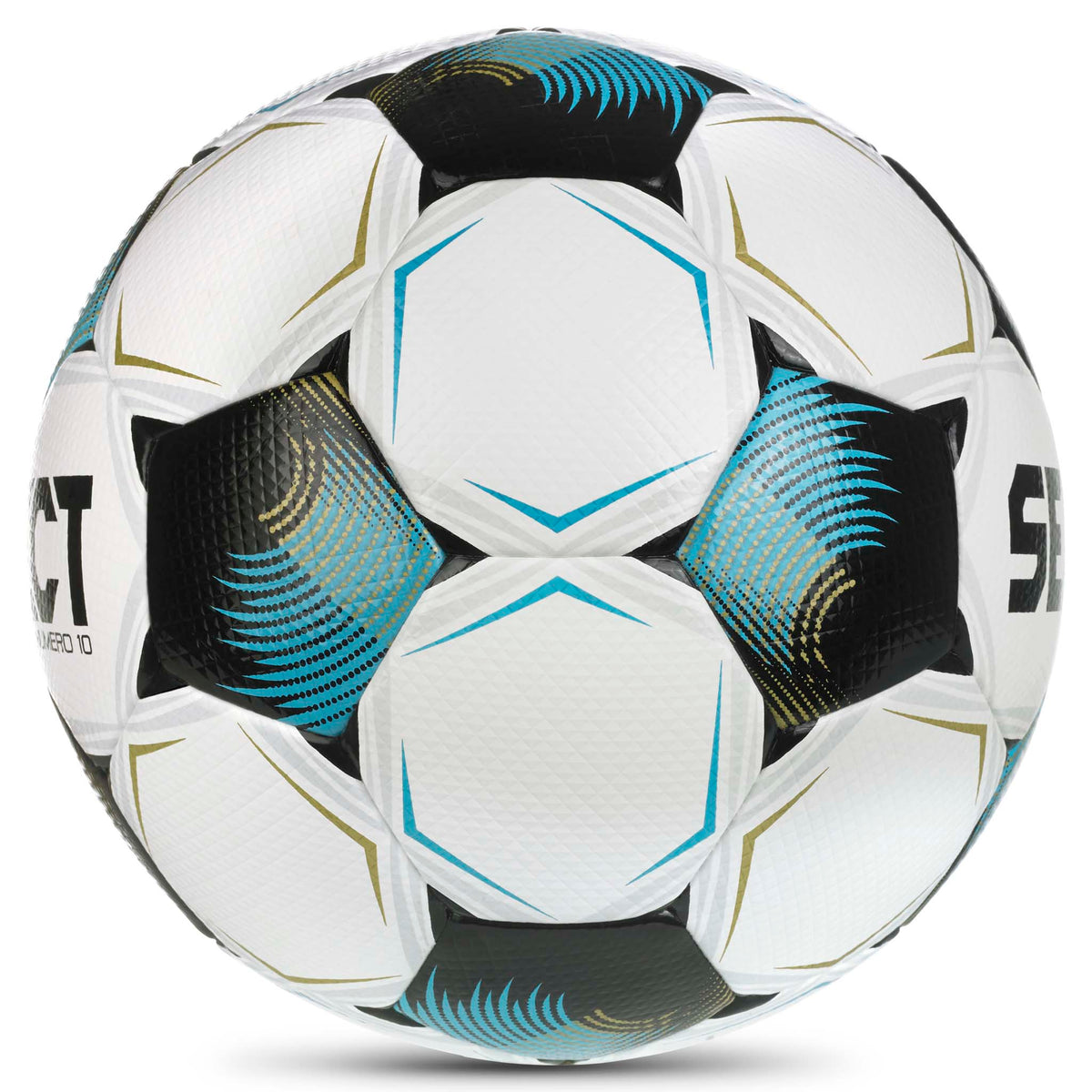 Numero 10 v26 fotball, høyre side, i hvitt, blått og svart
