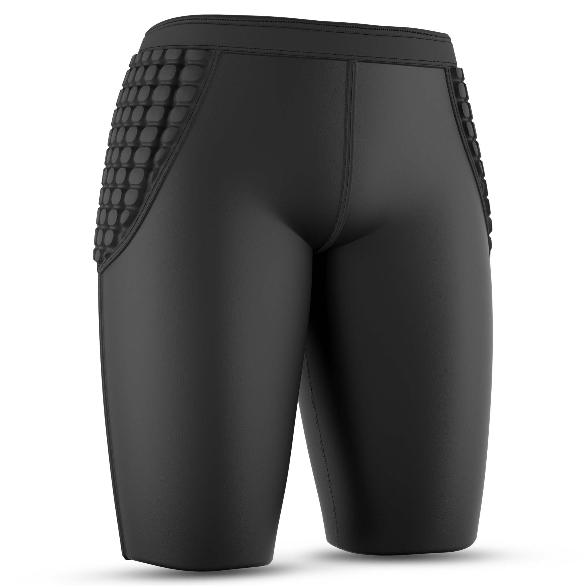 Forside av svarte Goalkeeper pants 6420 med polstrede hoftepaneler, Sports support for fotball.