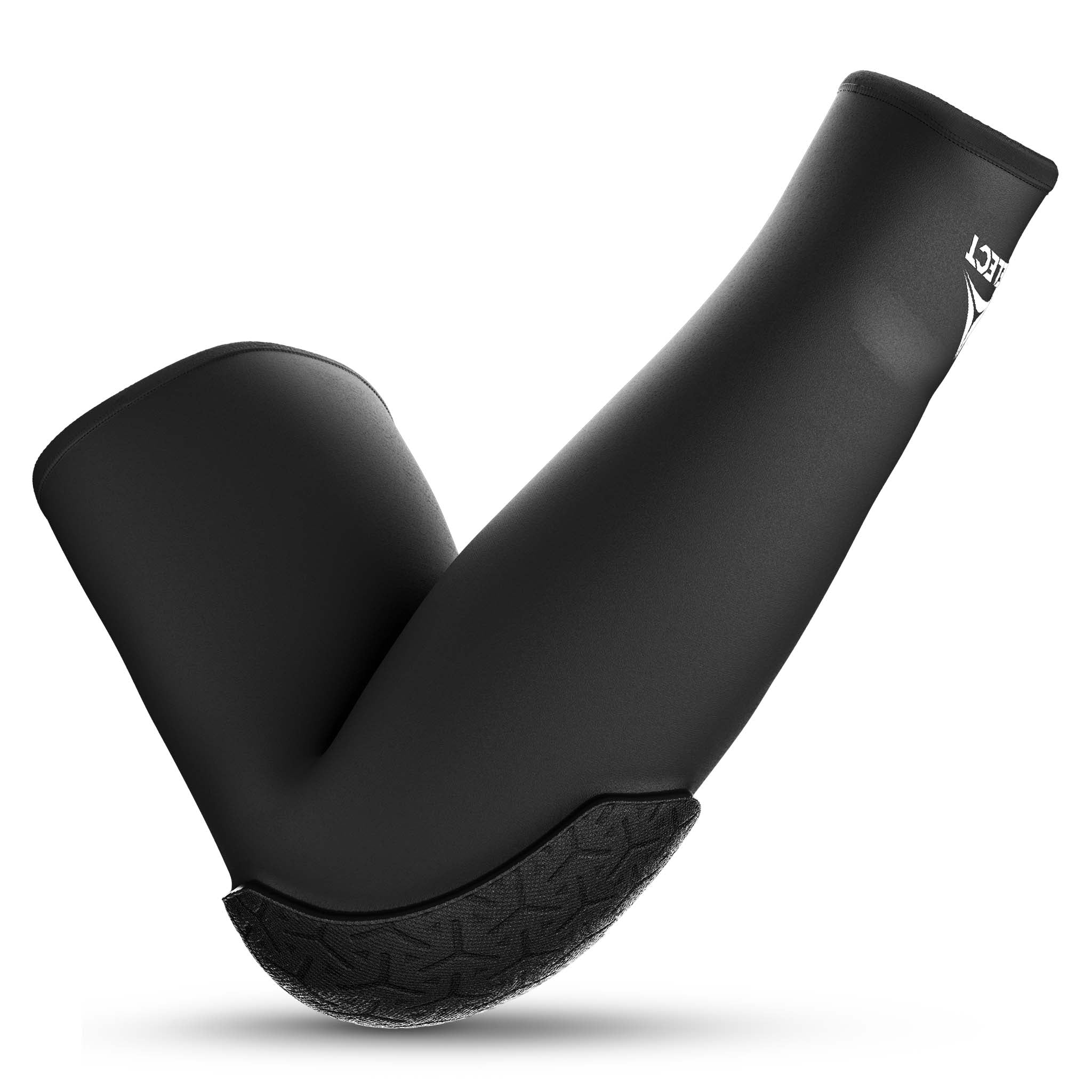 Svart Compression elbow support long 6652, sportsstøtte, bakside med strukturert polstring.