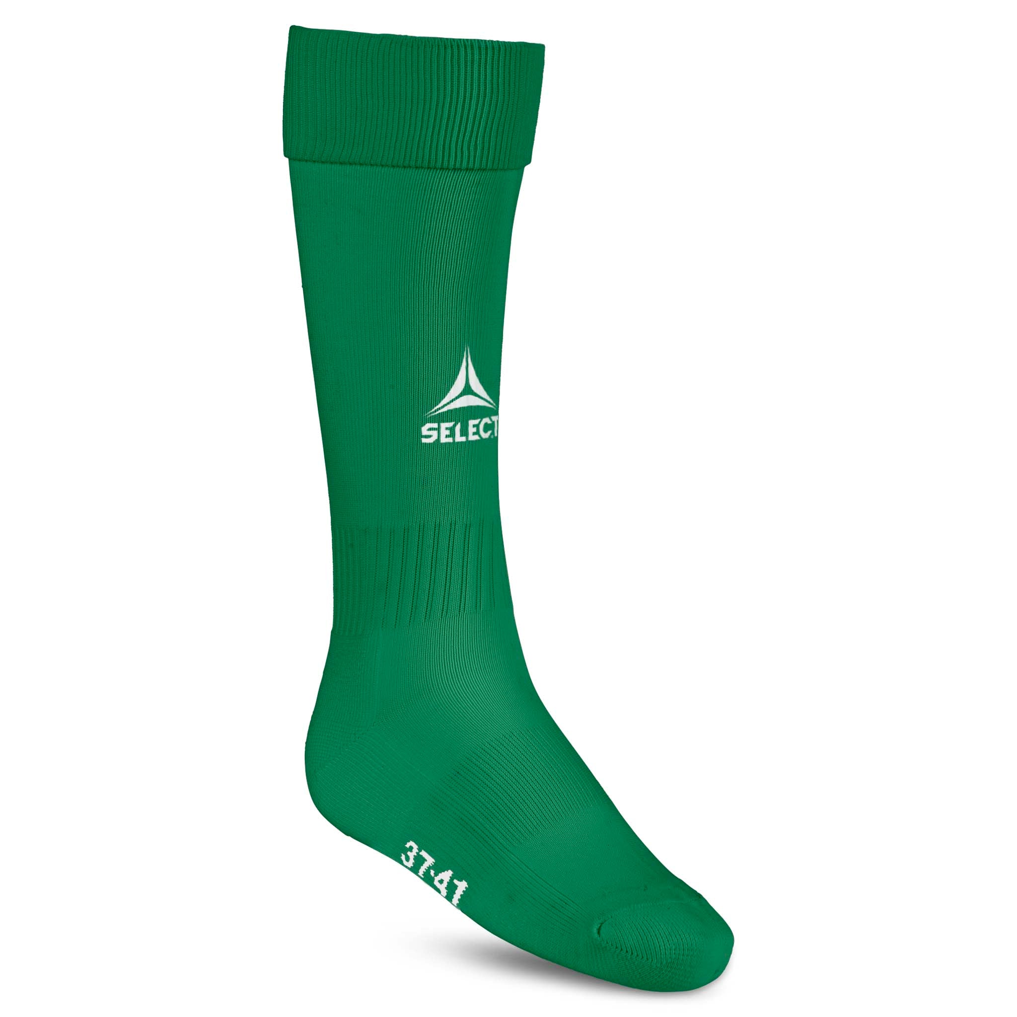 Grønne Football socks Elite, tilbehør, sett forfra med hvit logo og ribbet kant.