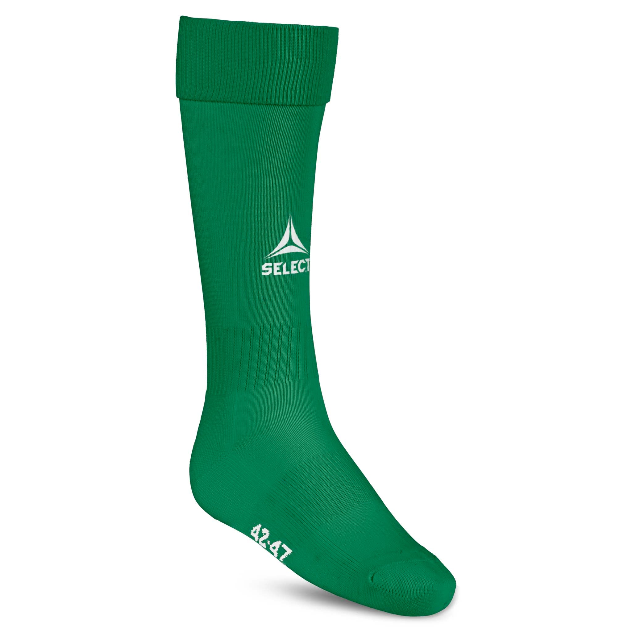 Grønne Football socks Elite, sett forfra. Tilbehør med logo og ribbkant.