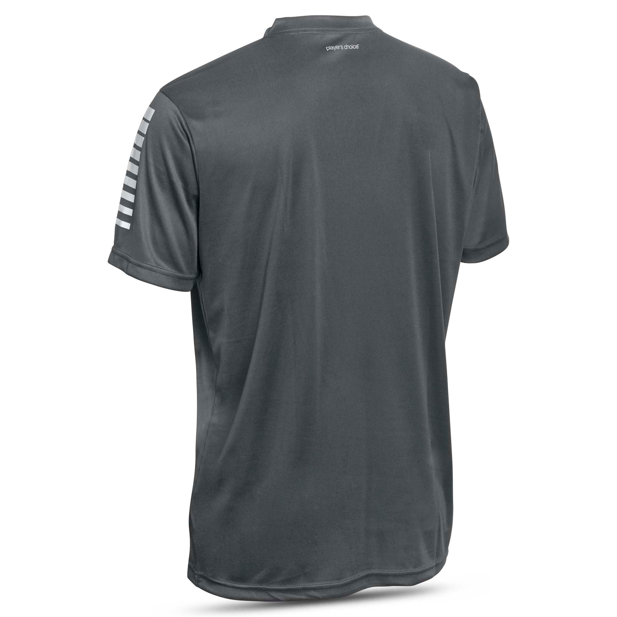 Bakside av grå Player shirt S/S Pisa med hvite striper på ermet, Match & Training wear til fotball.