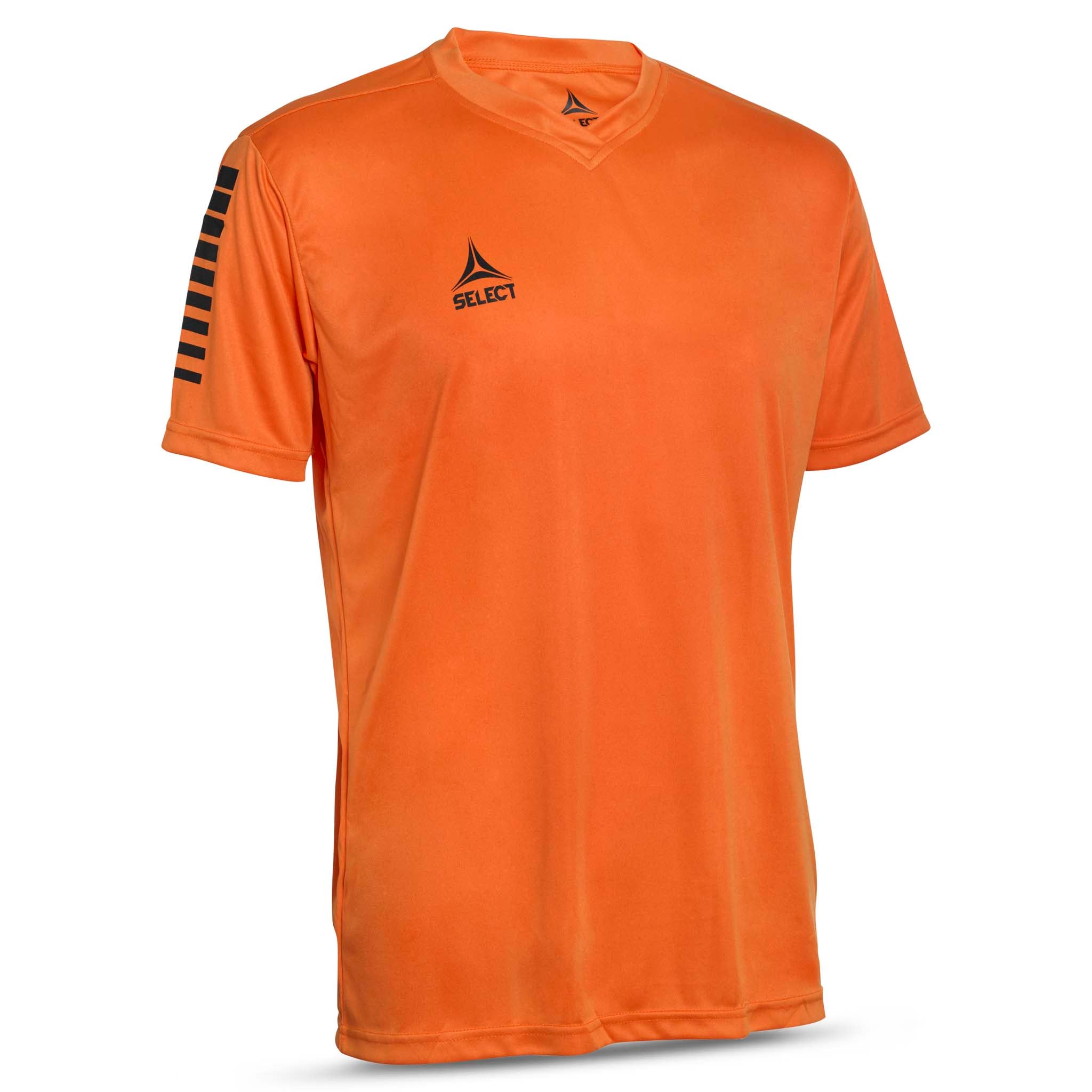 Forfra av oransje Player shirt S/S Pisa med sorte detaljer, Match & Training wear til fotball.