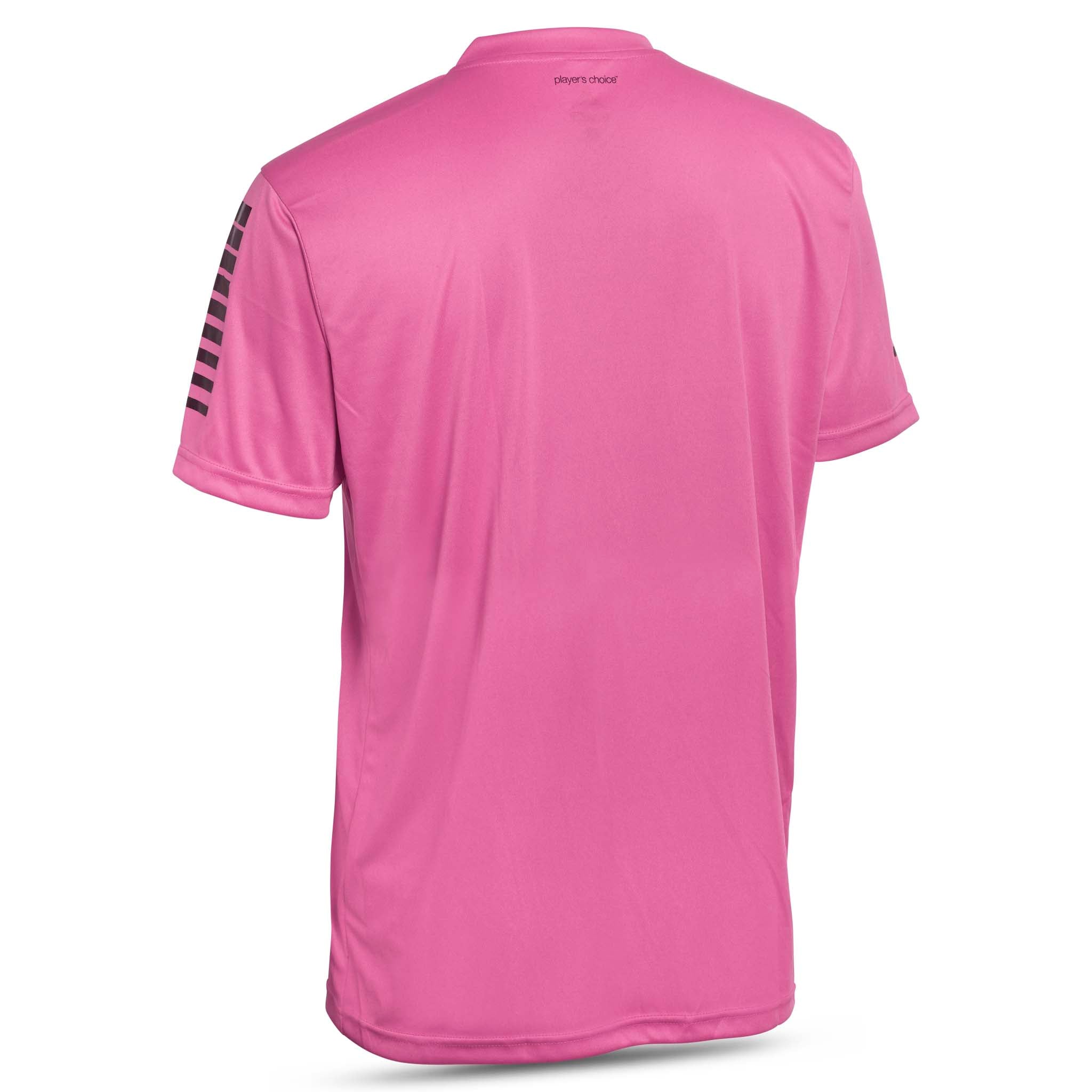 Bakside av rosa Player shirt S/S Pisa fra Match & Training wear med stripet ermedetalj.