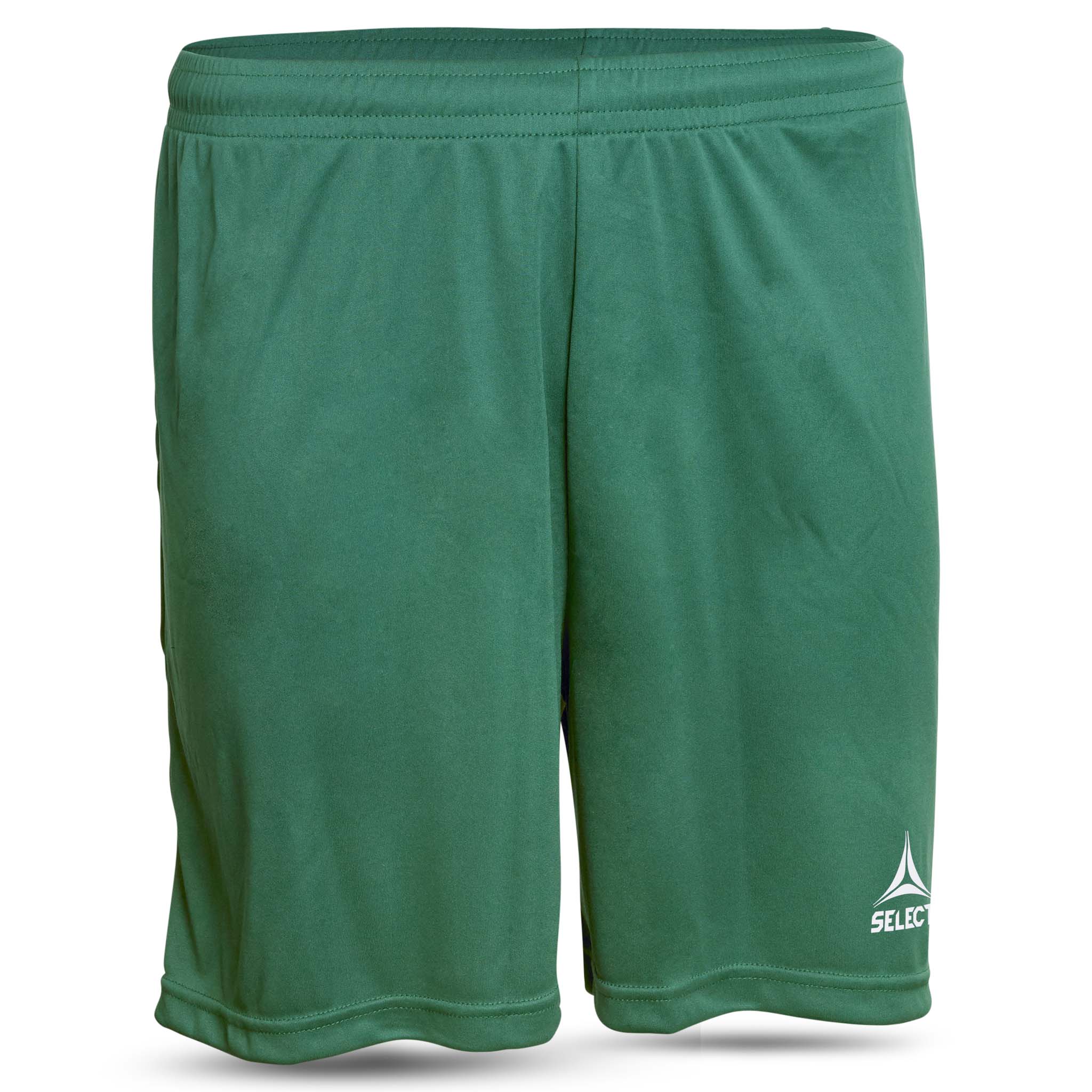 Forfra av grønne Pisa spillershorts, fotball kamp- og treningstøy med hvit logo.