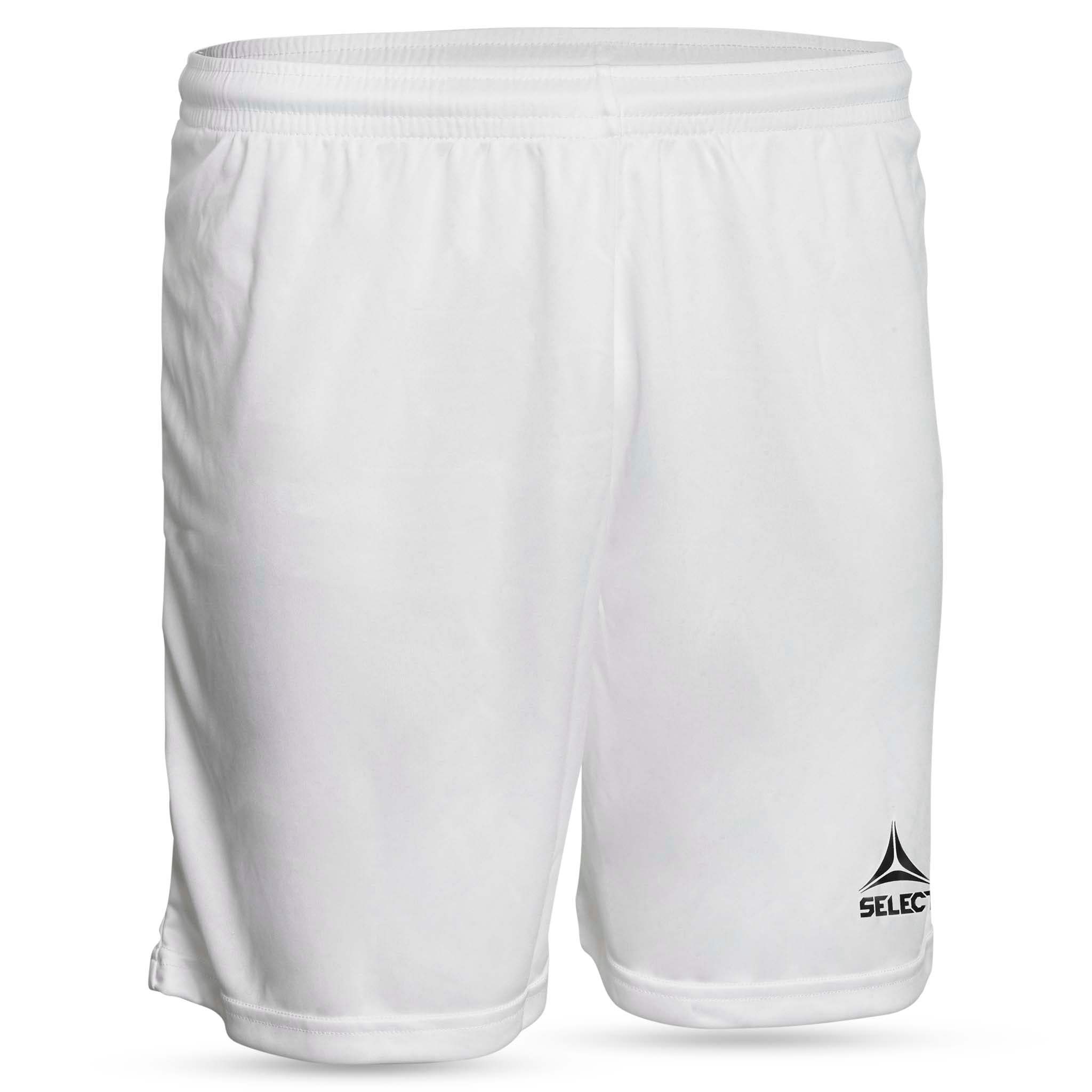 Forside av hvite Player shorts Pisa med sort logo, Match & Training wear til fotball.
