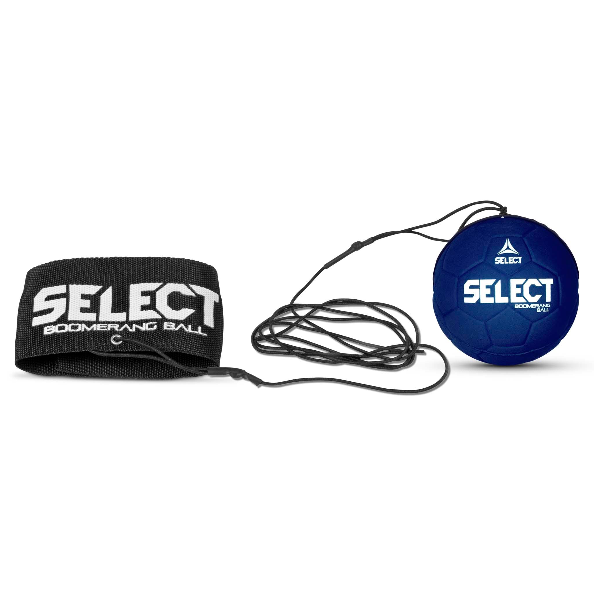 Boomerang Ball Select v23, blå ball med sort håndleddsrem og snor, Andre baller, forside