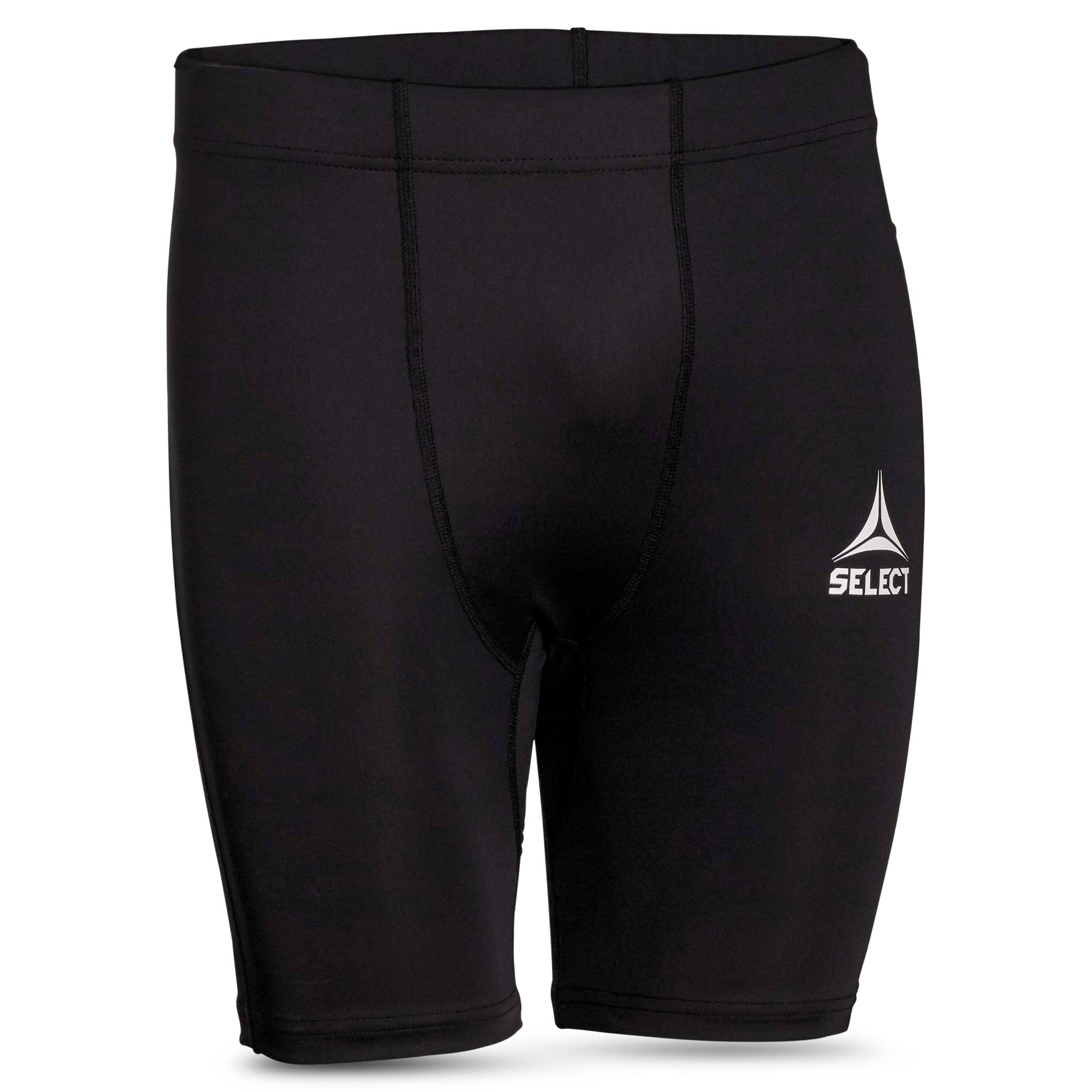 Svarte Tights short Baselayer med hvit logo, sett forfra