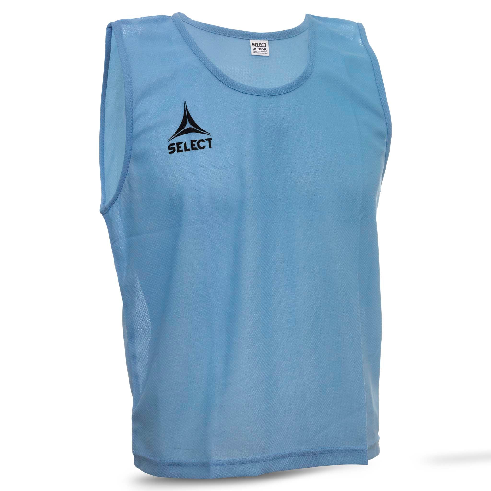 Lyseblå Bib Basic Select treningsvest, fotballtilbehør, forside med sort Select-logo.