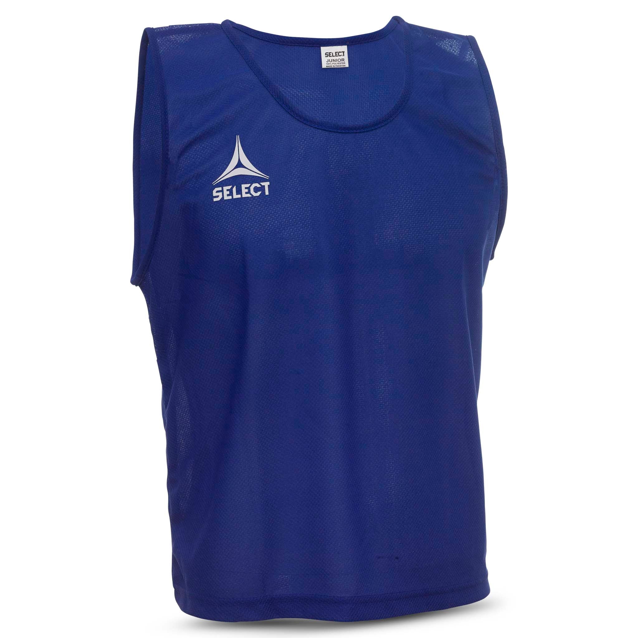 Blå Bib Basic Select treningsvest, forside, fotballtilbehør i mesh med hvit Select-logo.