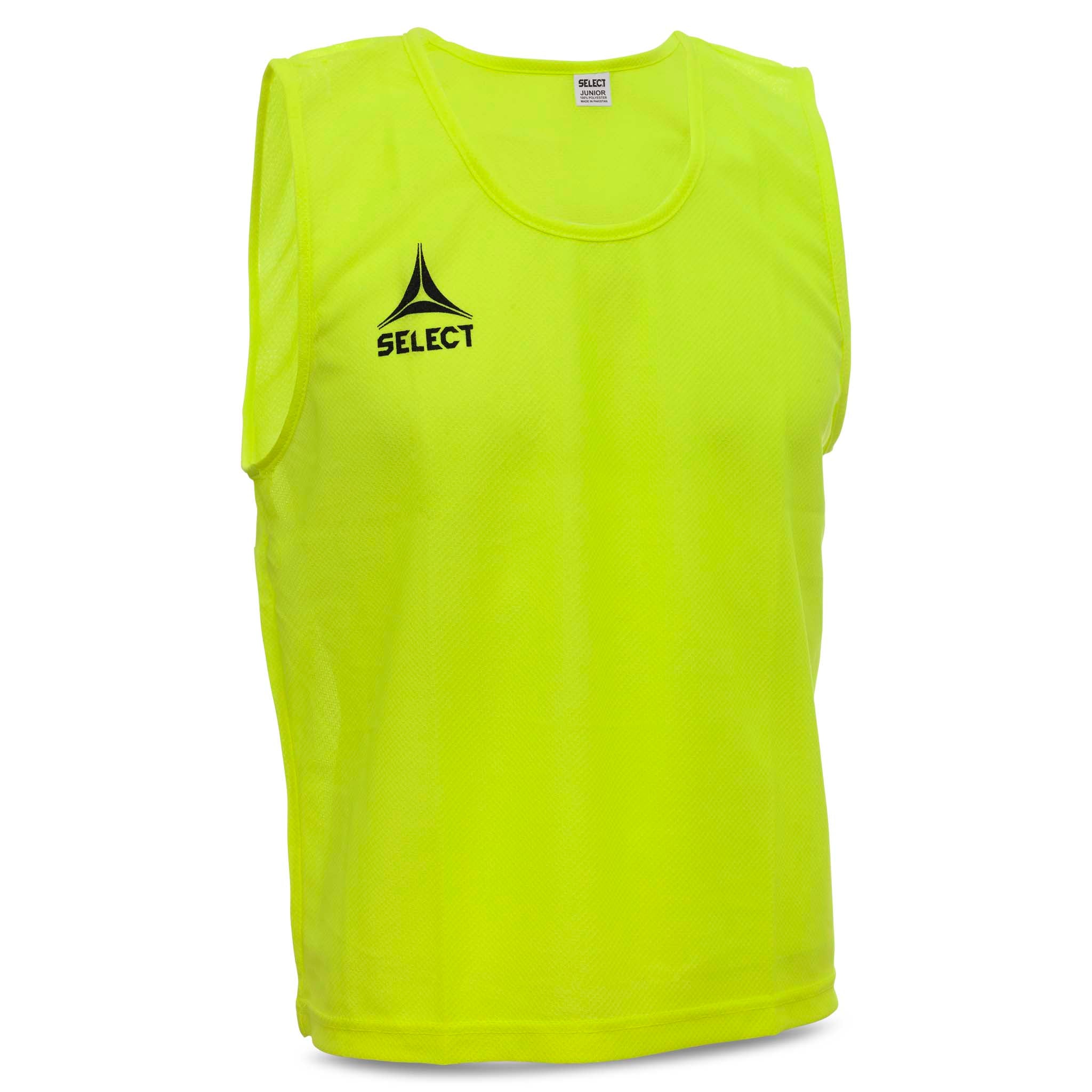 Gul Bib Basic Select treningsvest, fotball tilbehør, forside med svart logo.