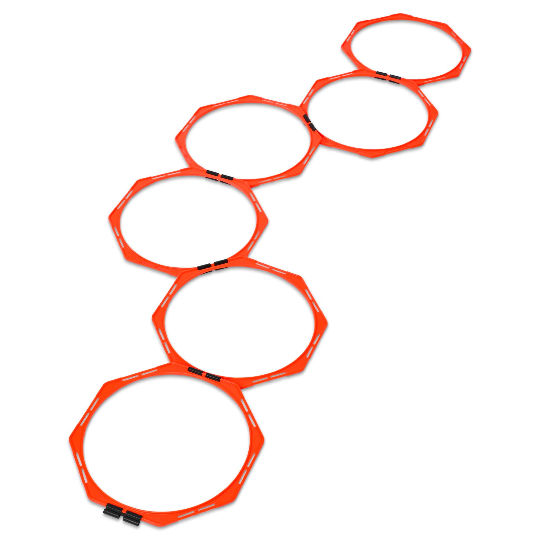 Forside av røde Octagon coordinations rings, treningsutstyr med 6 ringer for fotball-agility.