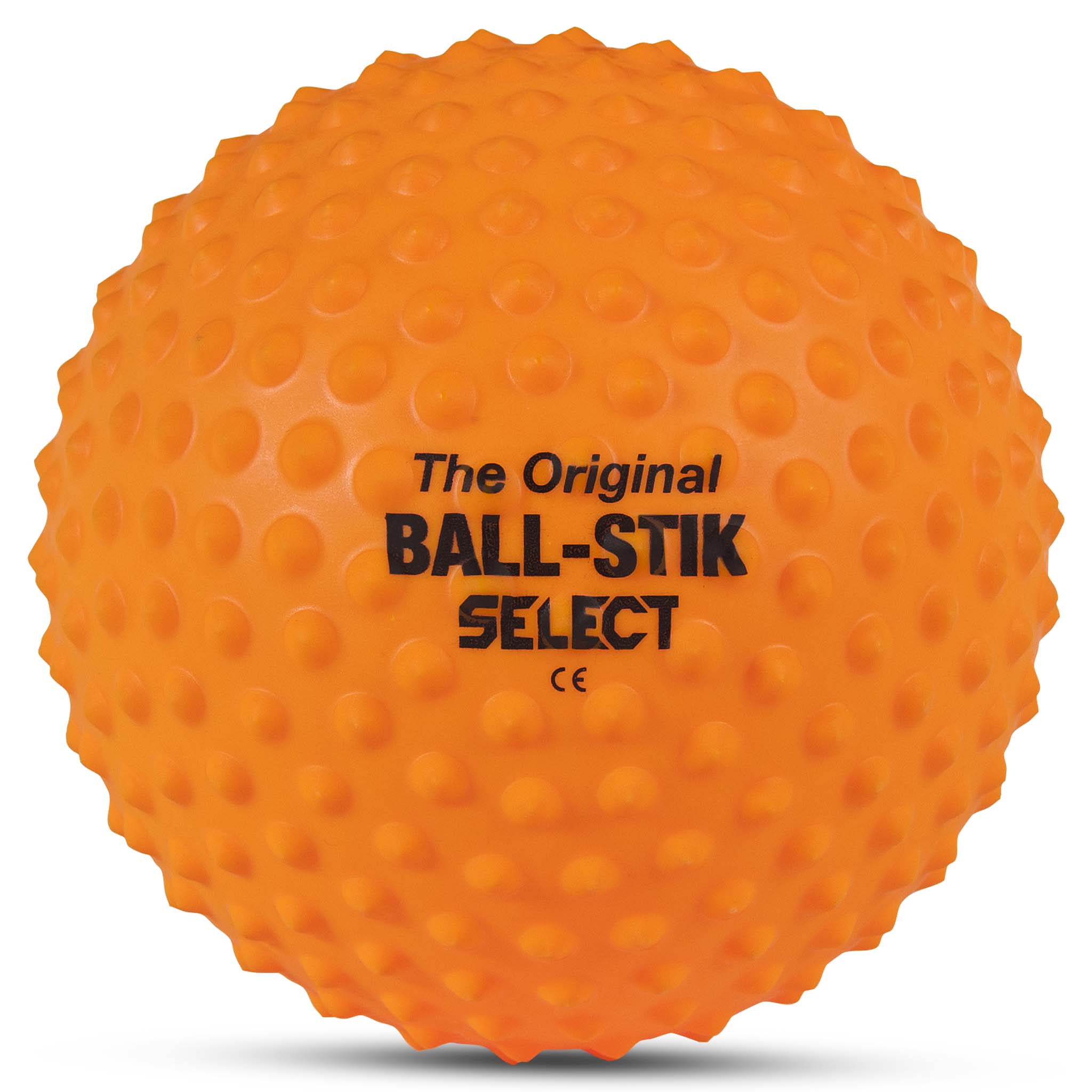 Forside av oransje Ball-Stik, en Andre baller fotball med ujevn, strukturert overflate og sort logo.