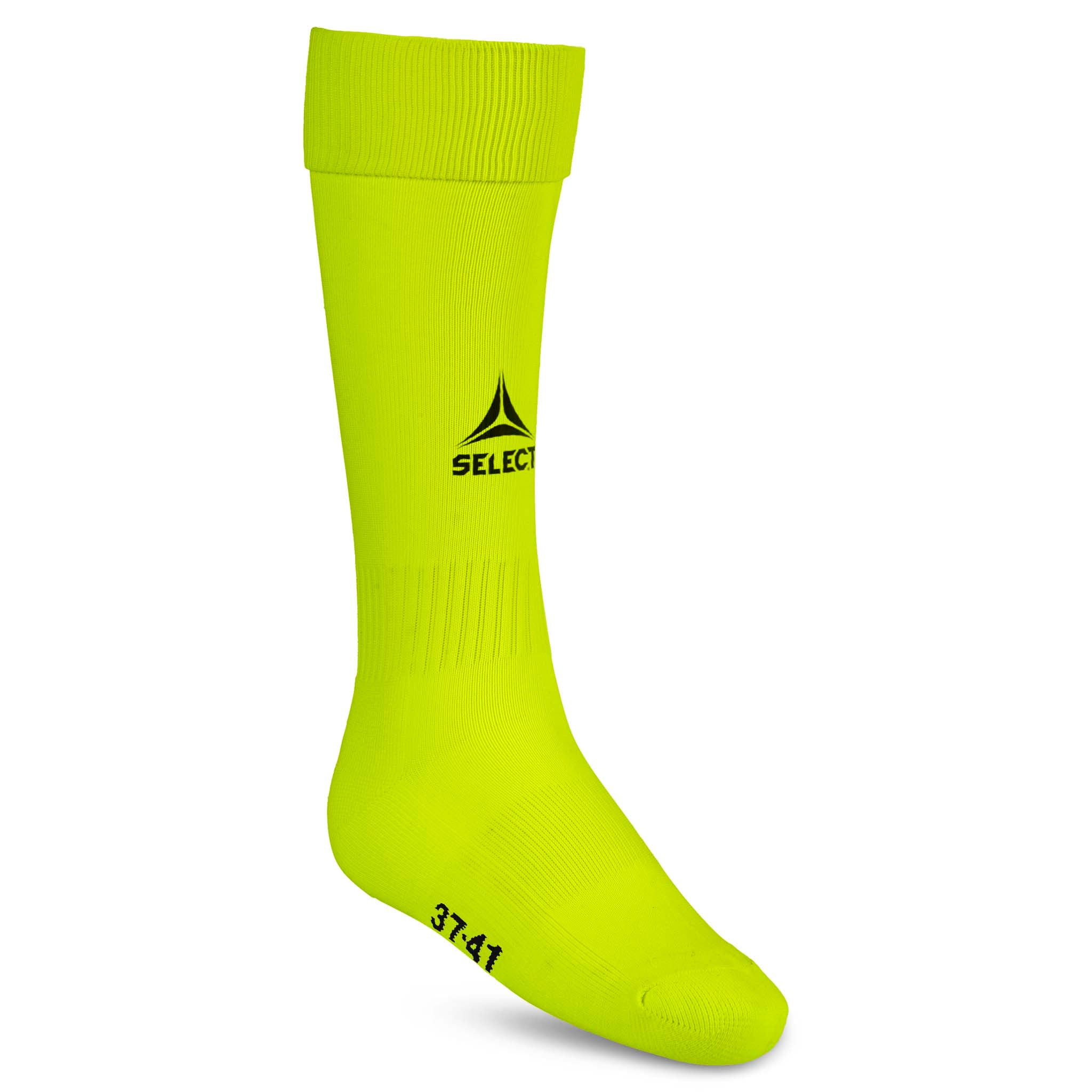 Neongule Football socks Elite, sett forfra, accessories med sort logo.