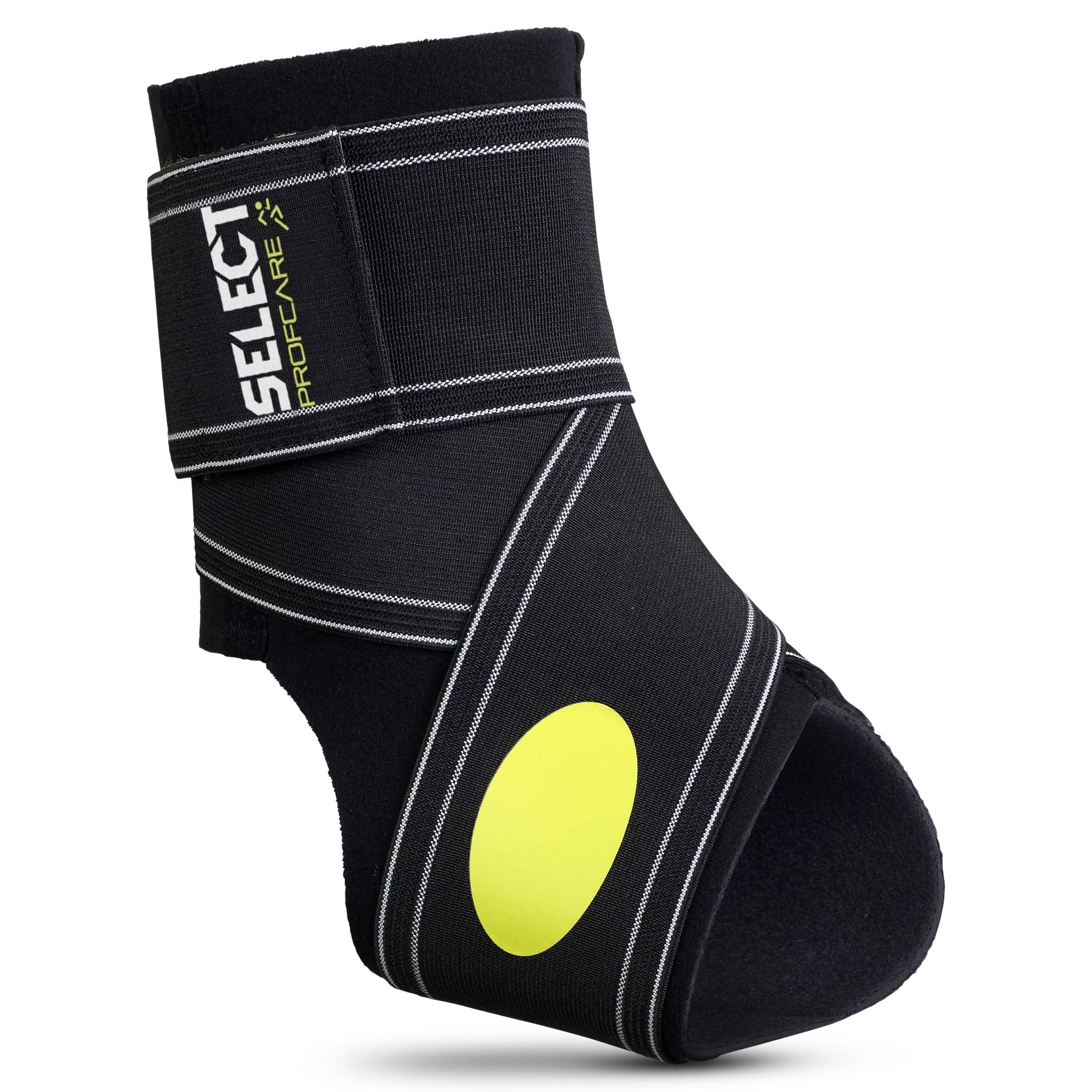 Forsidebilde av sort Ankle support 2-parts sportsstøtte med gul detalj