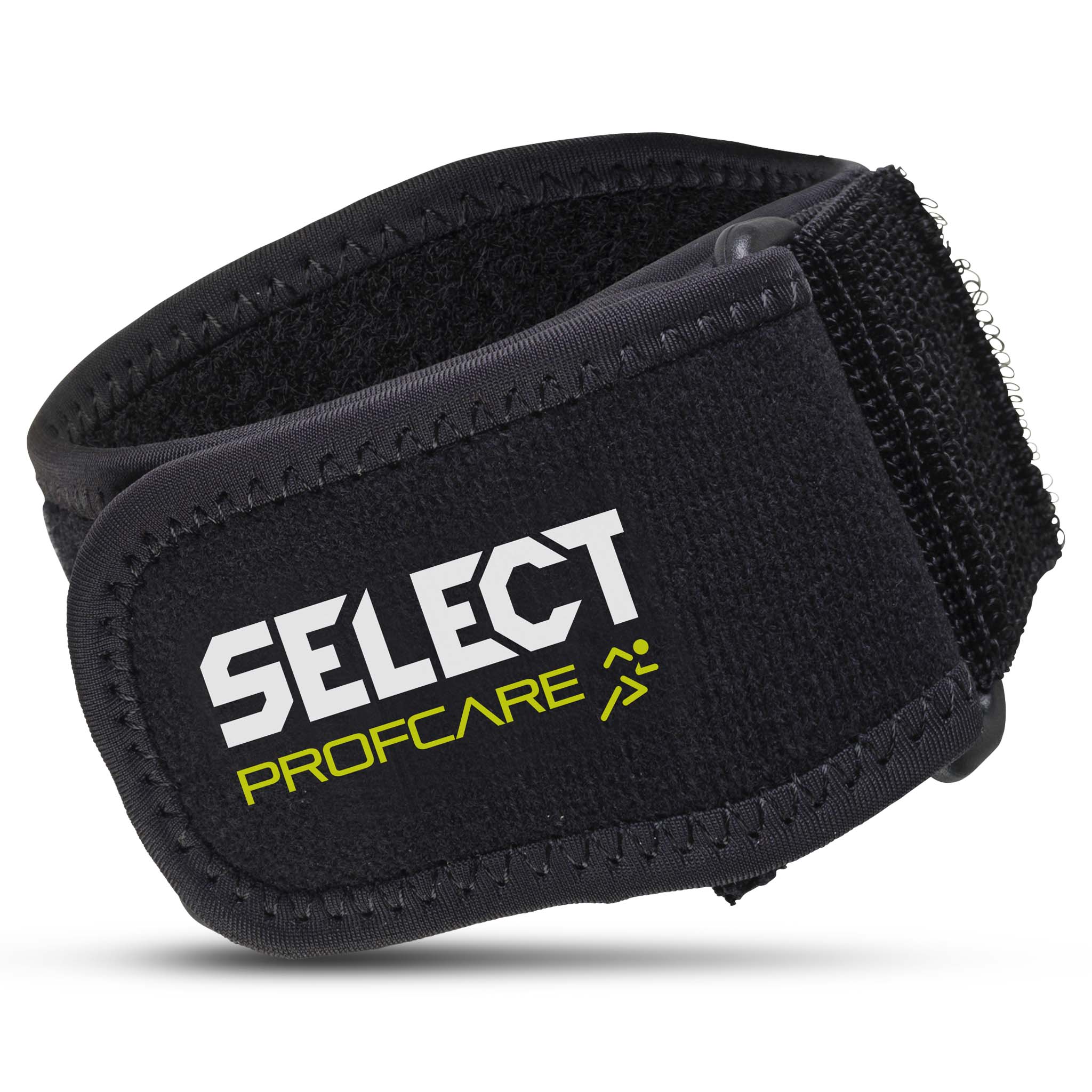 Svart Select Profcare Tennis elbow-caps, sportsstøtte med borrelås, sett forfra.