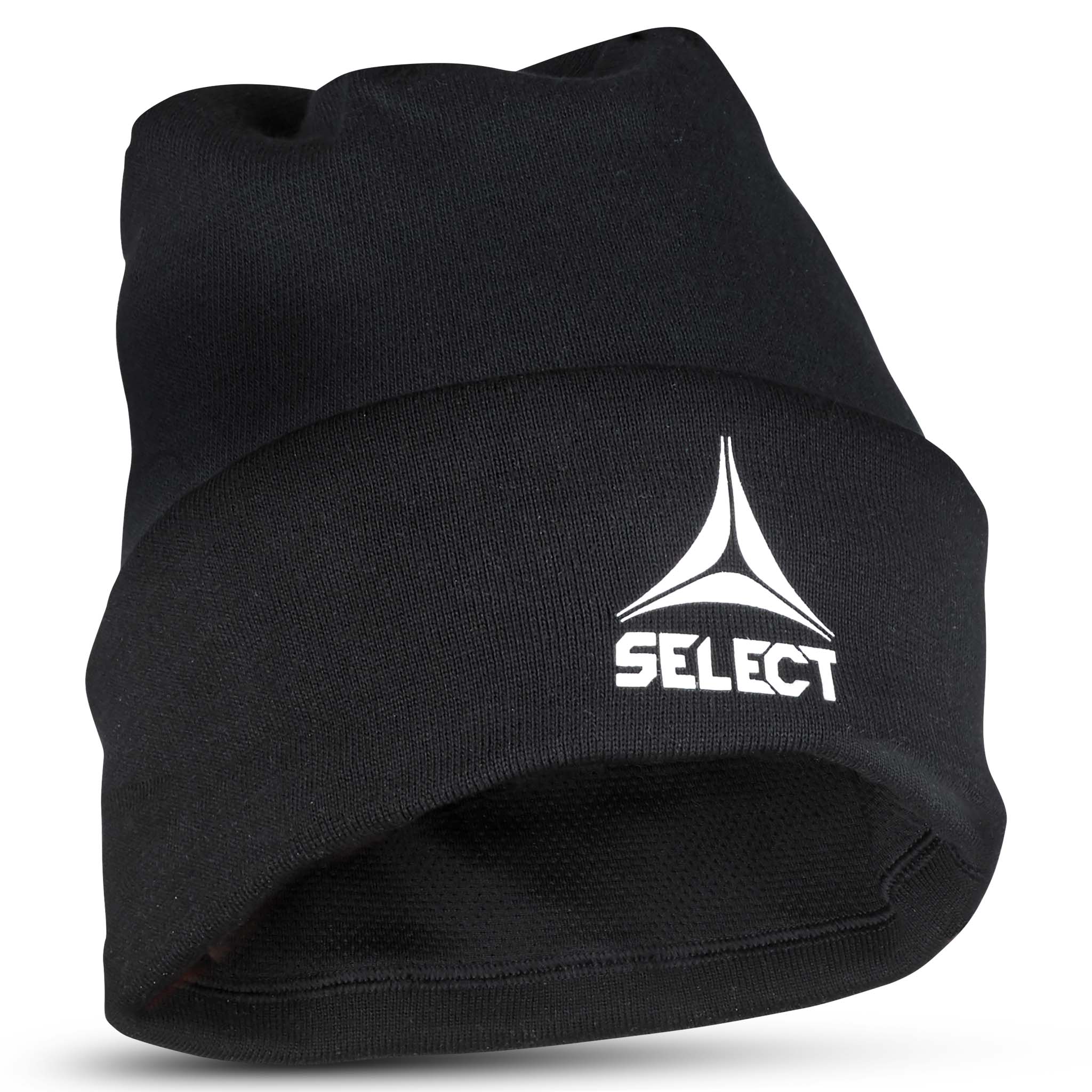 Svart Knitted hat Select v23 med hvit Select-logo, fotball, sett forfra