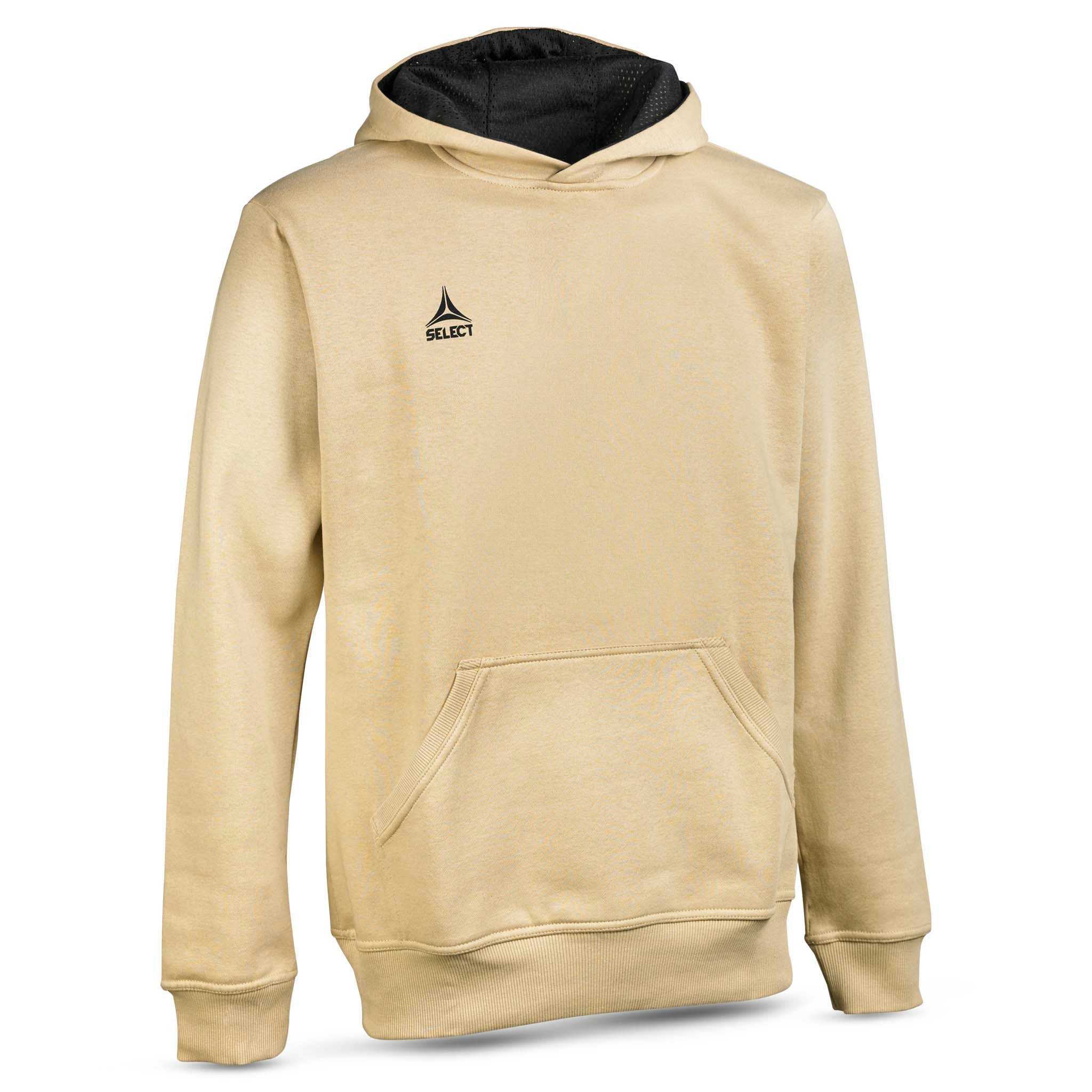 Beige Hoodie Basic Select v24, fritidsklær med svart hettefôr, sett forfra.