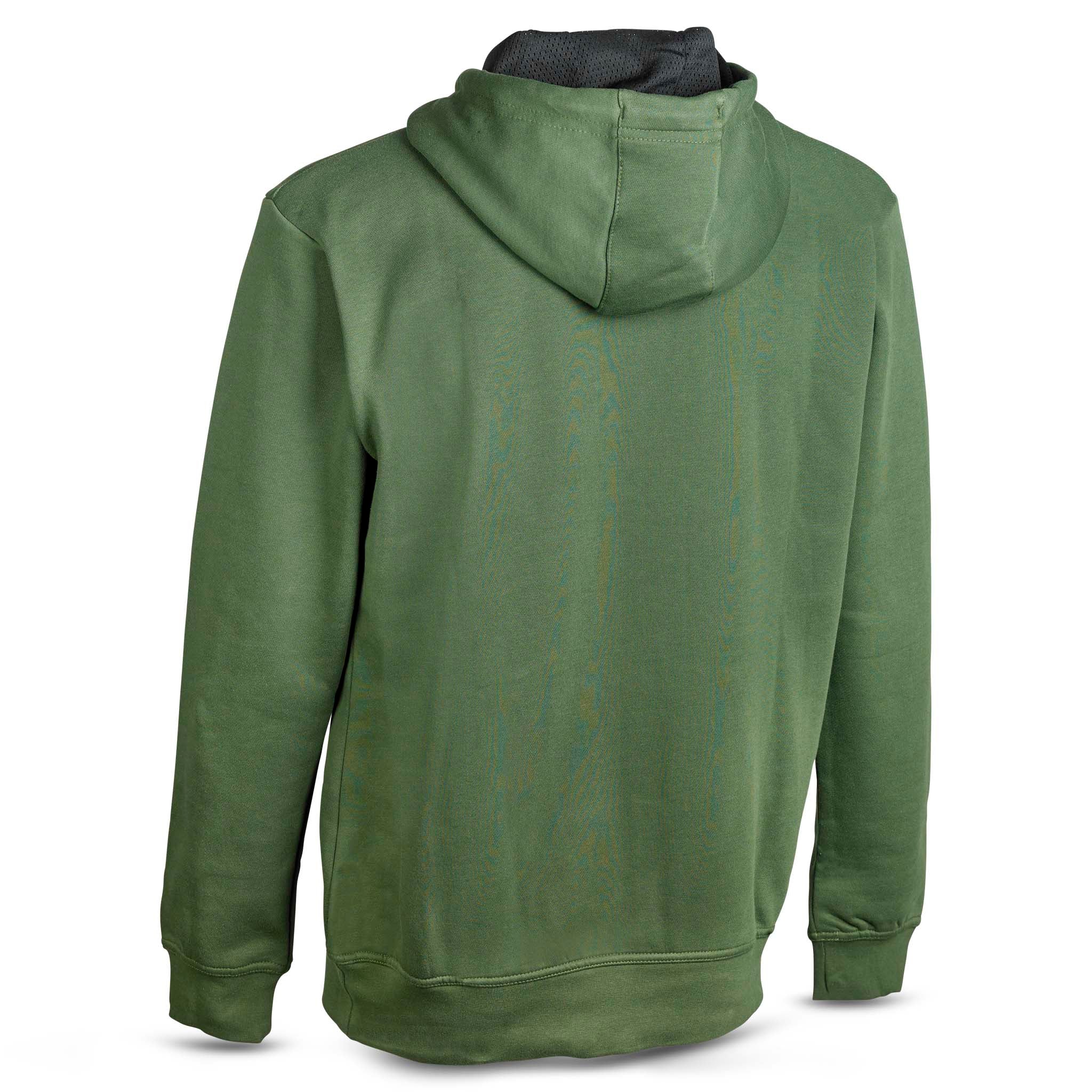 Grønn Hoodie Basic Select v24 fritidsklær, sett bakfra med mørkt hettefôr.