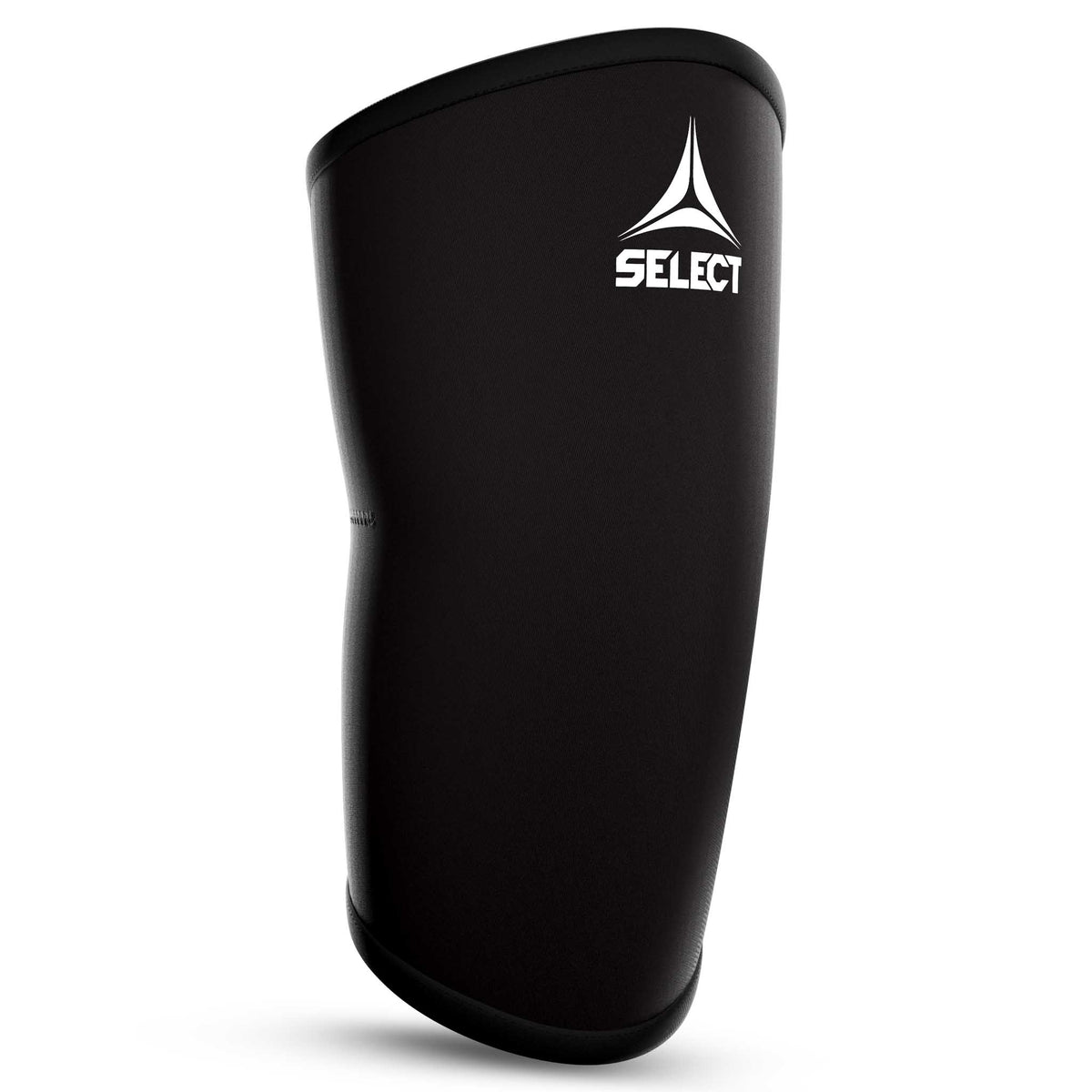 Forside av sort Knee Support sportsstøtte med hvit logo