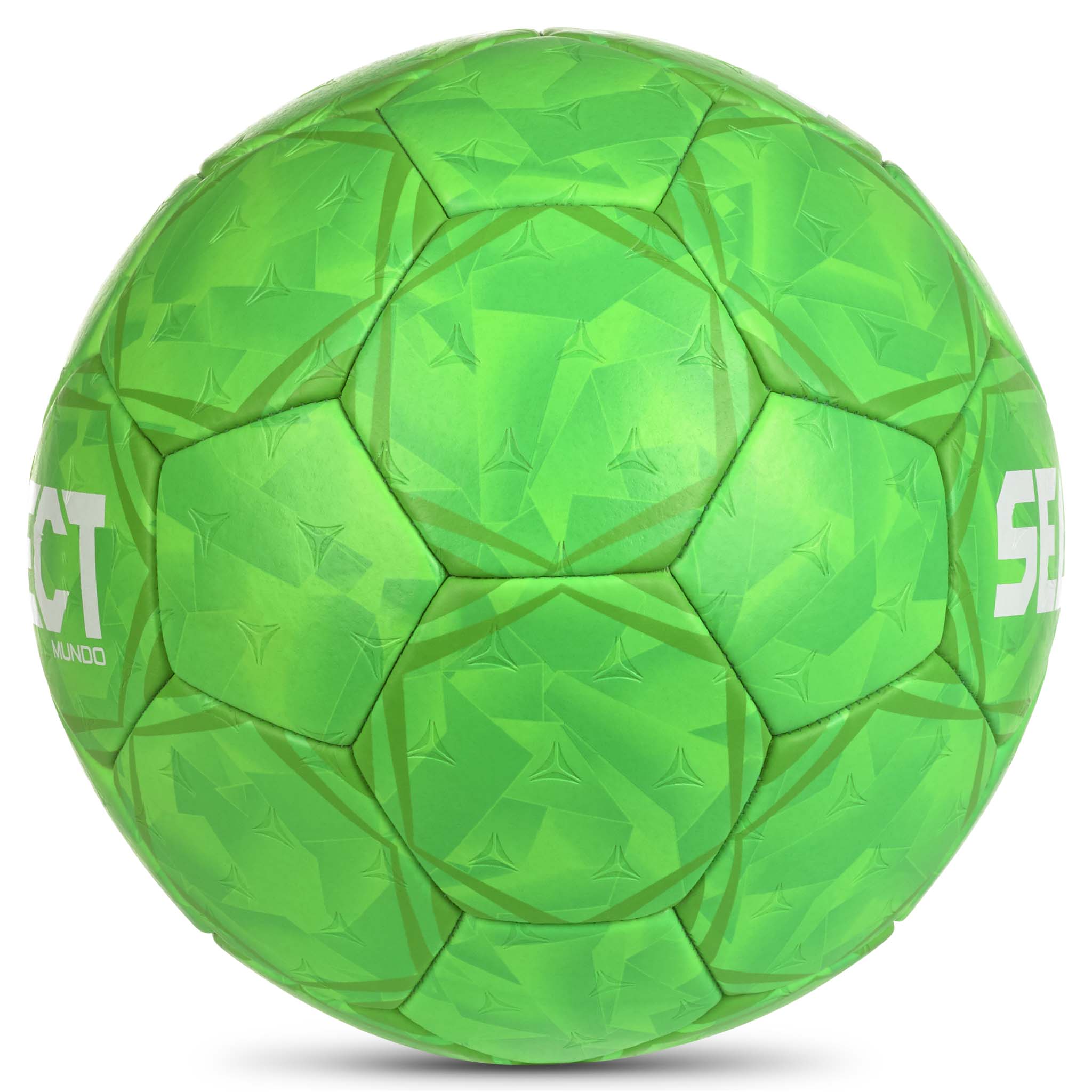Grønn Mundo v26 håndball, sett fra høyre side med strukturert overflate og hvit logo.