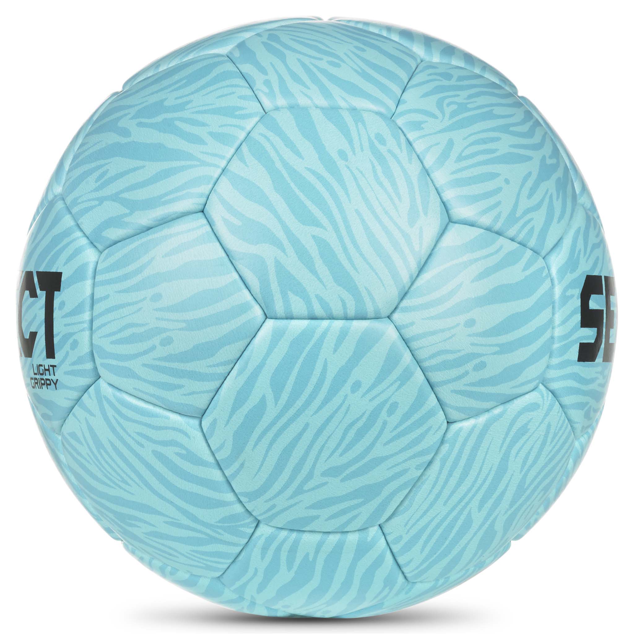 Light Grippy v26 håndball i lyseblå med sebramønster, sett fra høyre side.