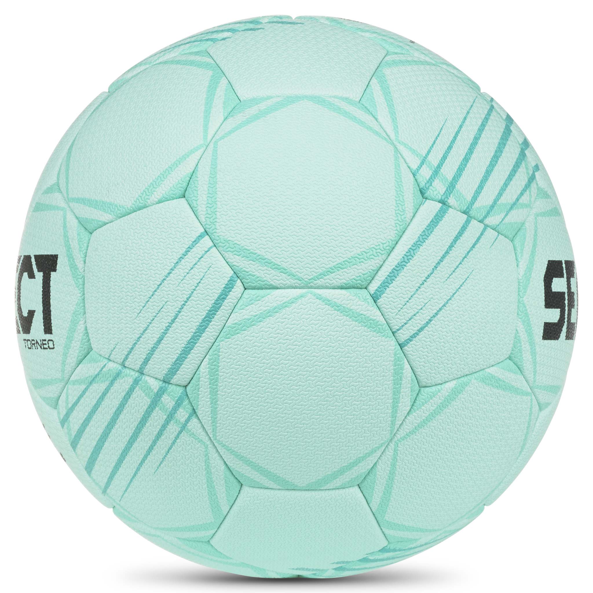 Mintgrønn Torneo v26 håndball sett fra høyre med teksturerte paneler og mørkegrønn logo.