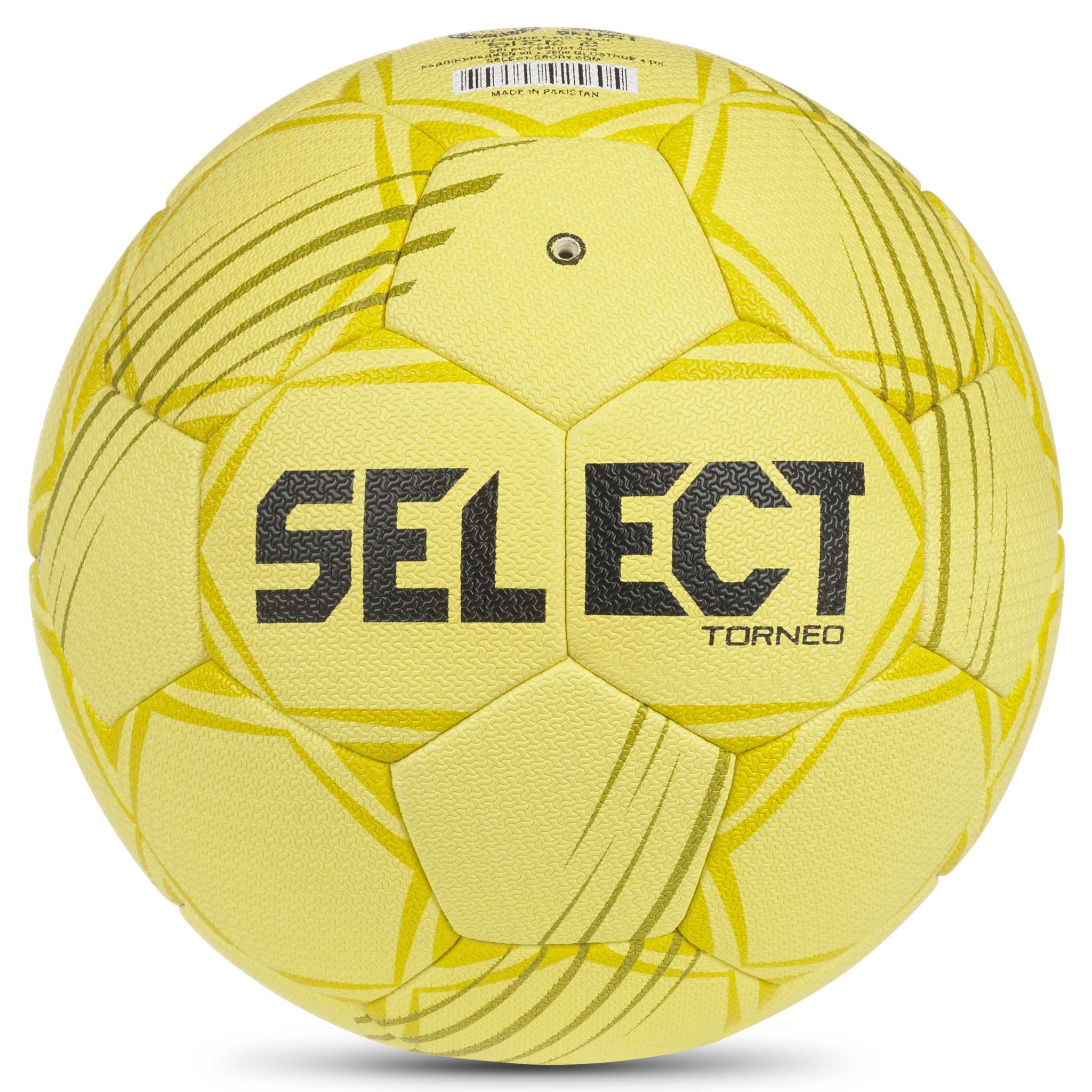 Gul Torneo v26 håndball, sett bakfra med grå detaljer og sort logo.