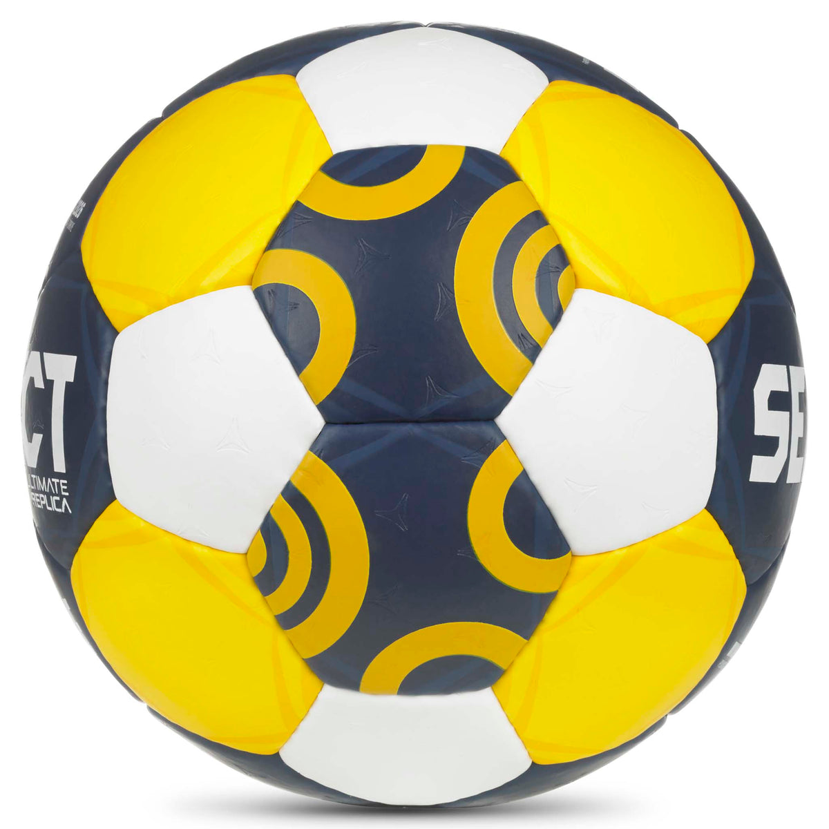 Replica EHF Euro Women v26 håndball i marineblå, gul og hvit, sett fra høyre side