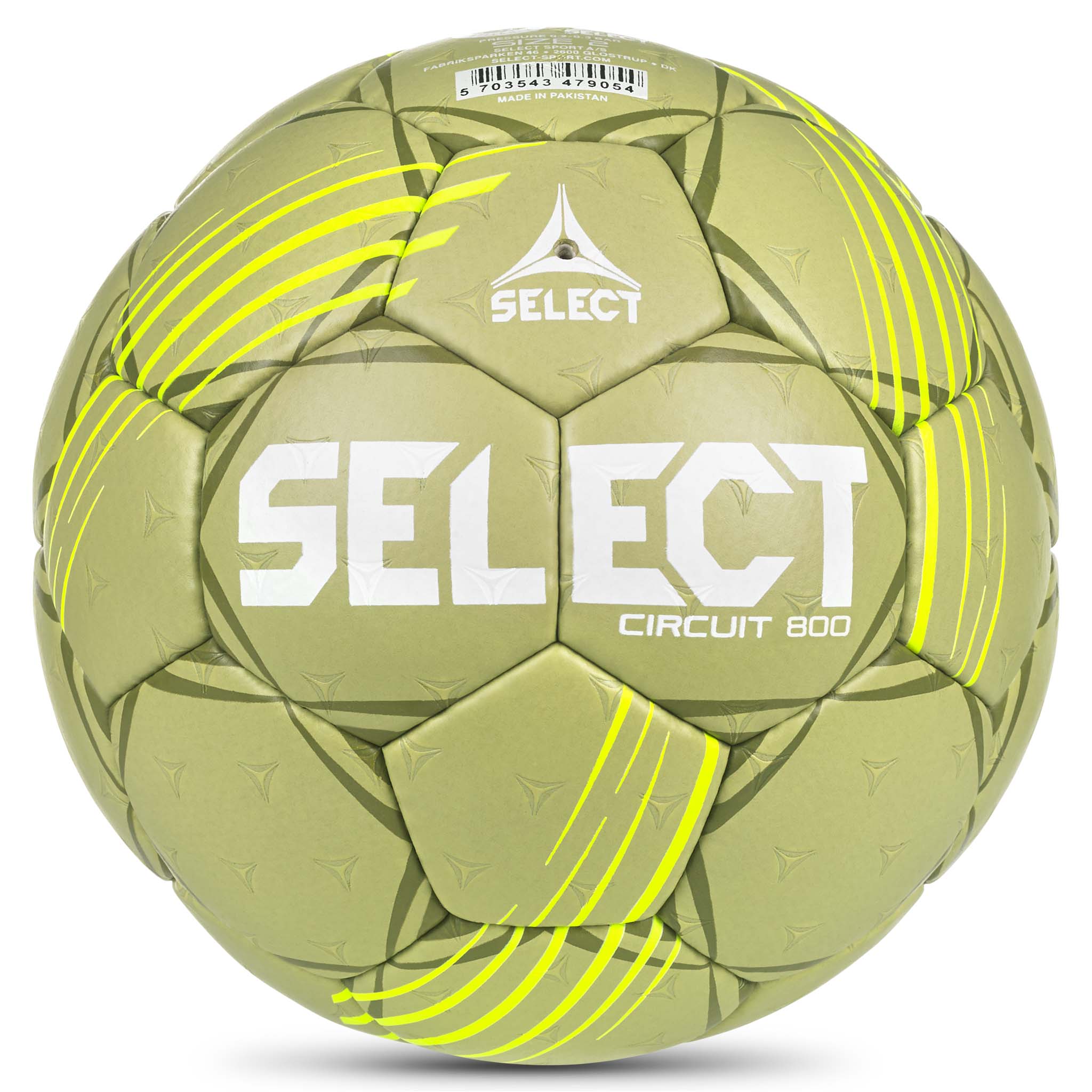 HB Circuit 450 v26 håndball, bakside, grønn med gule detaljer og hvit Select-logo.