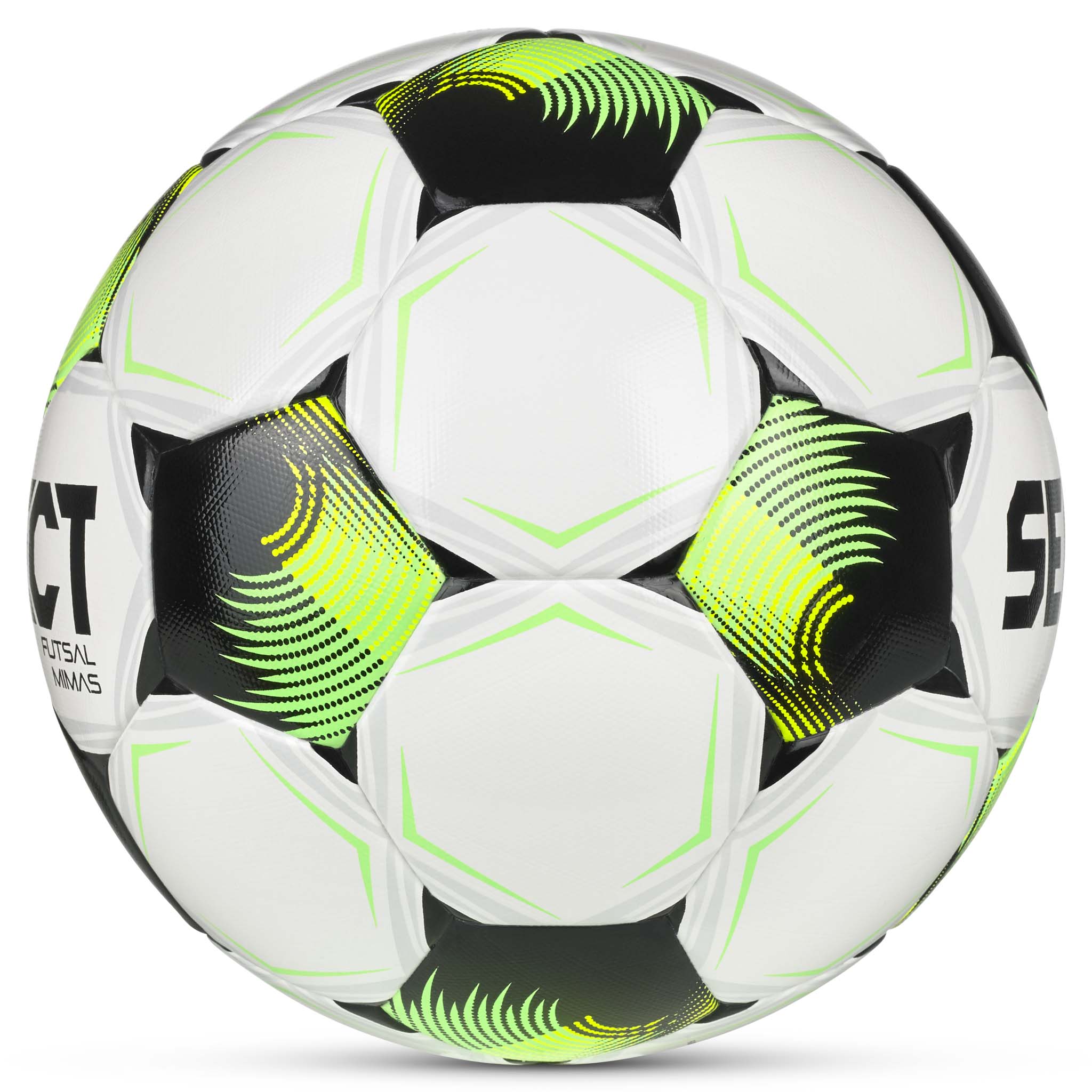 Hvit, grønn og svart Futsal Mimas v26 futsalball, sett fra høyre side