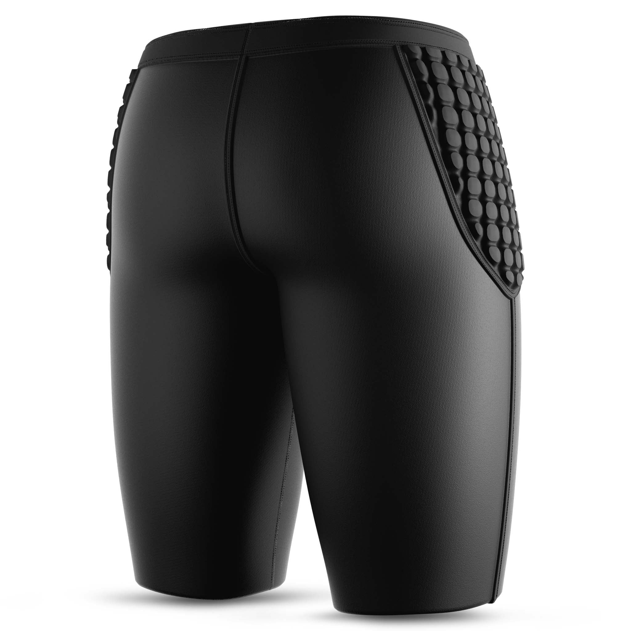Svarte Goalkeeper pants 6420 med polstret hoftebeskyttelse, sports support, sett bakfra.