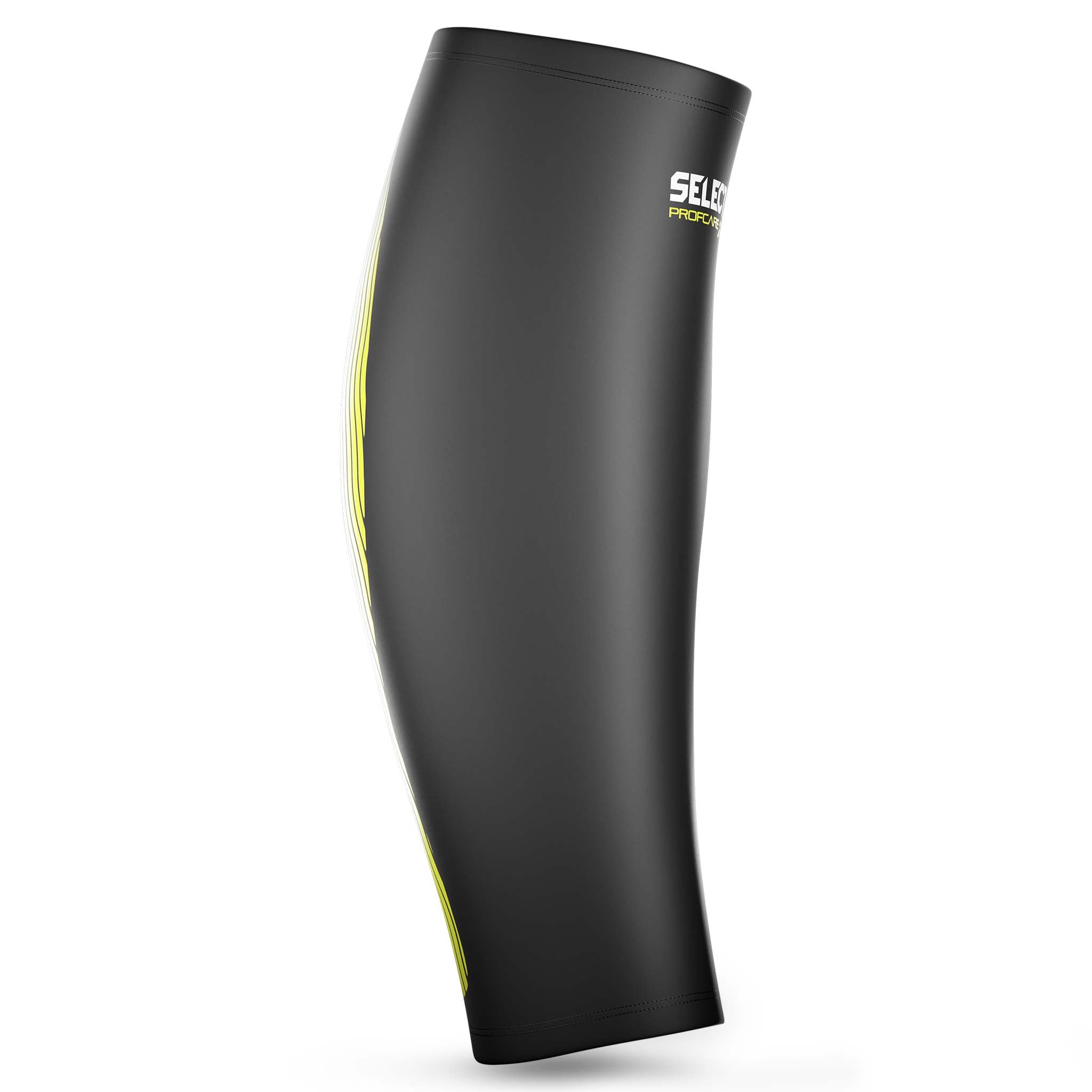 Forside av svart Compression Calf 6150 sportsstøtte med grønne detaljer.