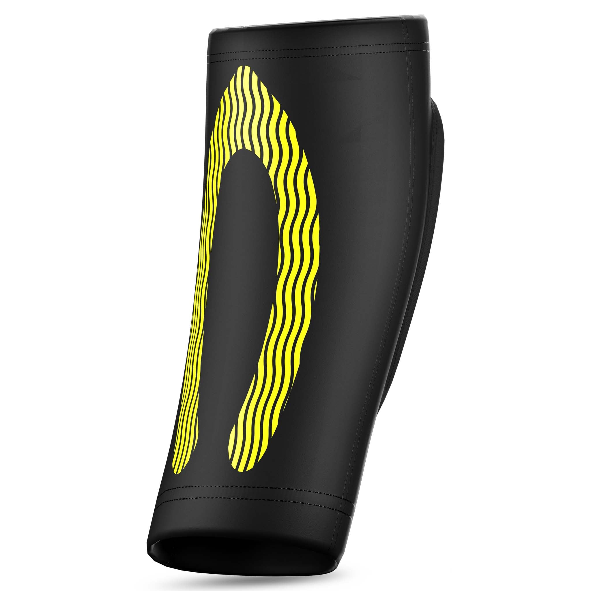 Svart Compression elbow support youth6651 sportsstøtte, bakside, med gult bølgemønster.